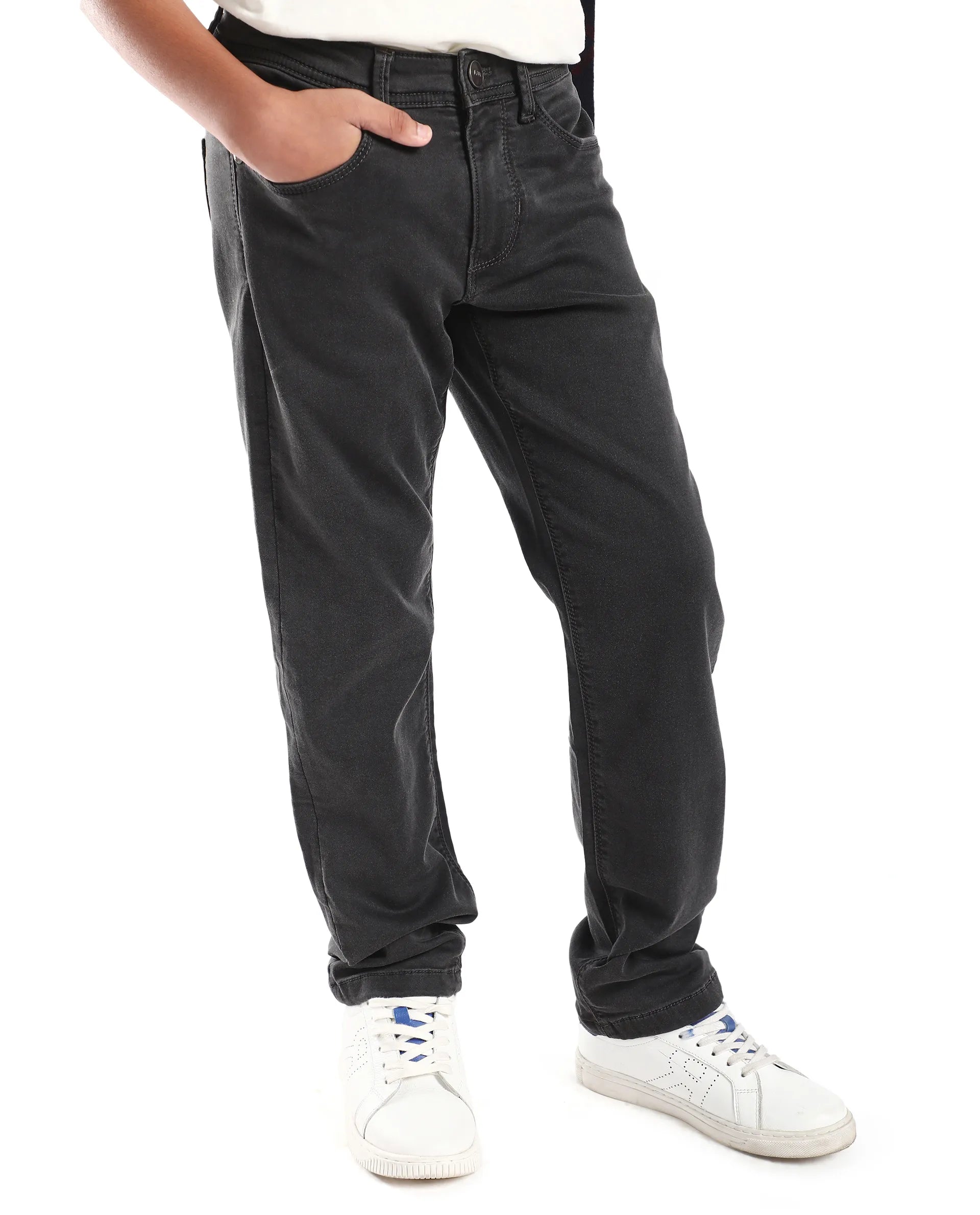 Rare Ones Kid's Corvo-K Grey Cotton Blend Fabric Regular Fit Plain Jeans