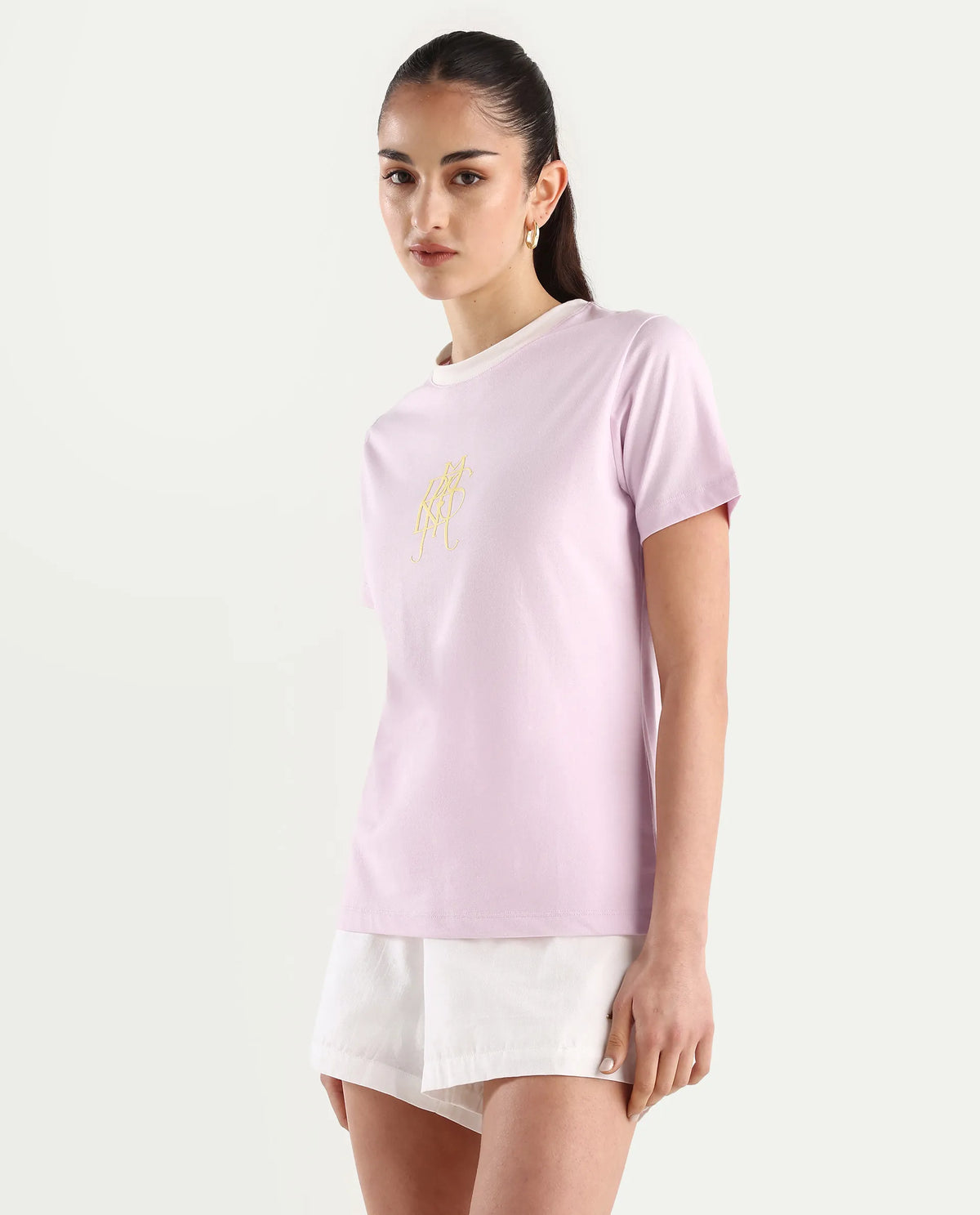 Rareism Women's Cosme Pink Cotton Crew Neck Graphic Print Regular Fit T-Shirt