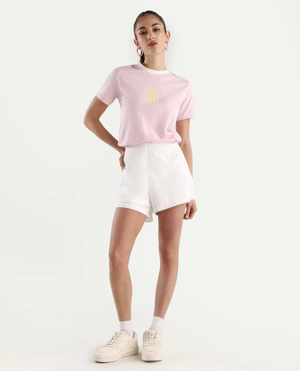 Rareism Women's Cosme Pink Cotton Crew Neck Graphic Print Regular Fit T-Shirt