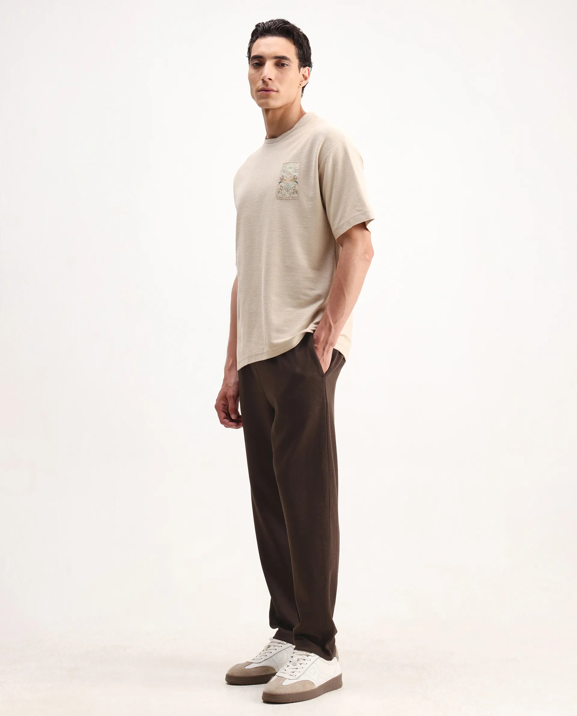 Rare Rabbit Men's Costo-B Dark Brown Polyester Blend Plain Regular Fit Track Pant