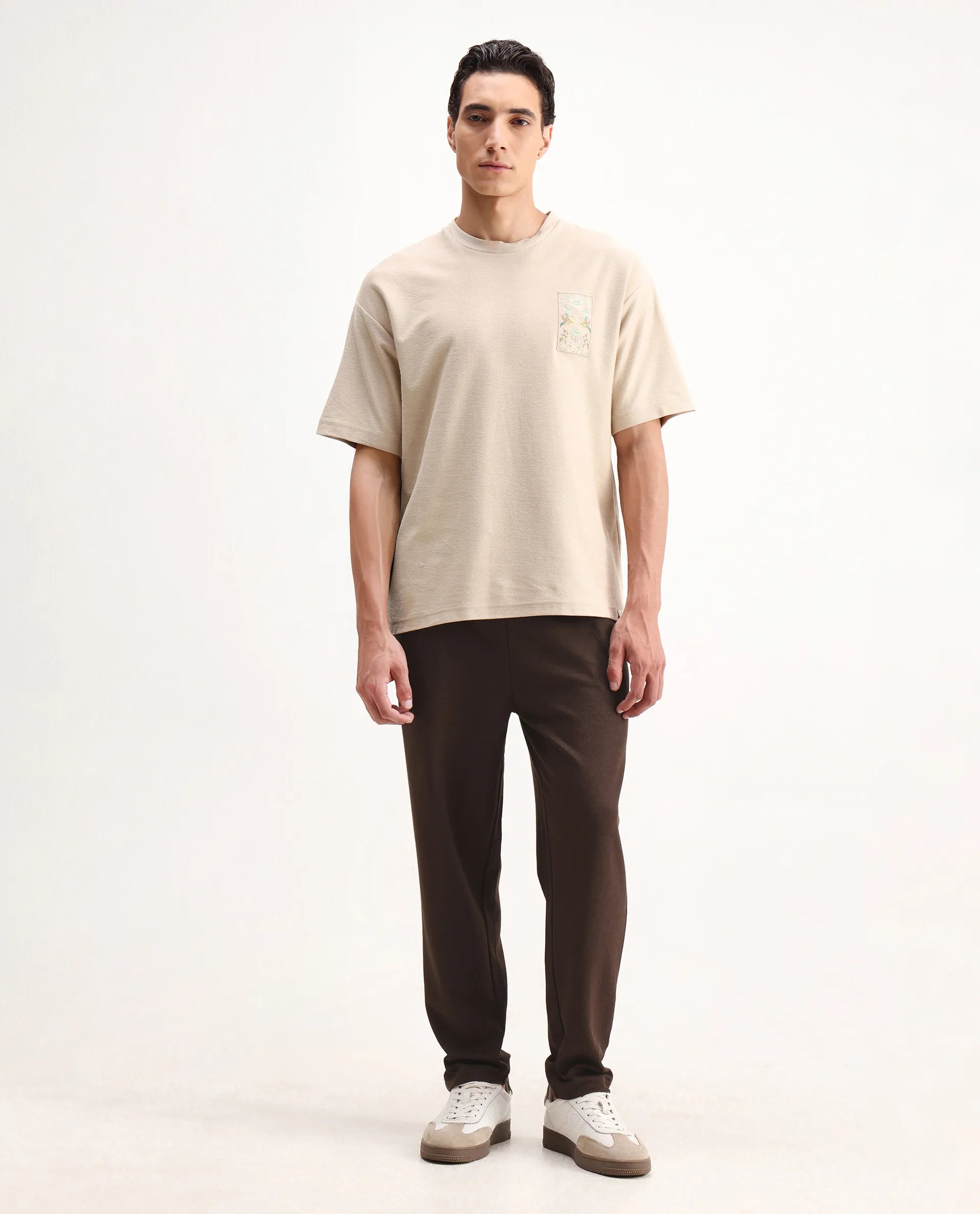 Rare Rabbit Men's Costo-B Dark Brown Polyester Blend Plain Regular Fit Track Pant