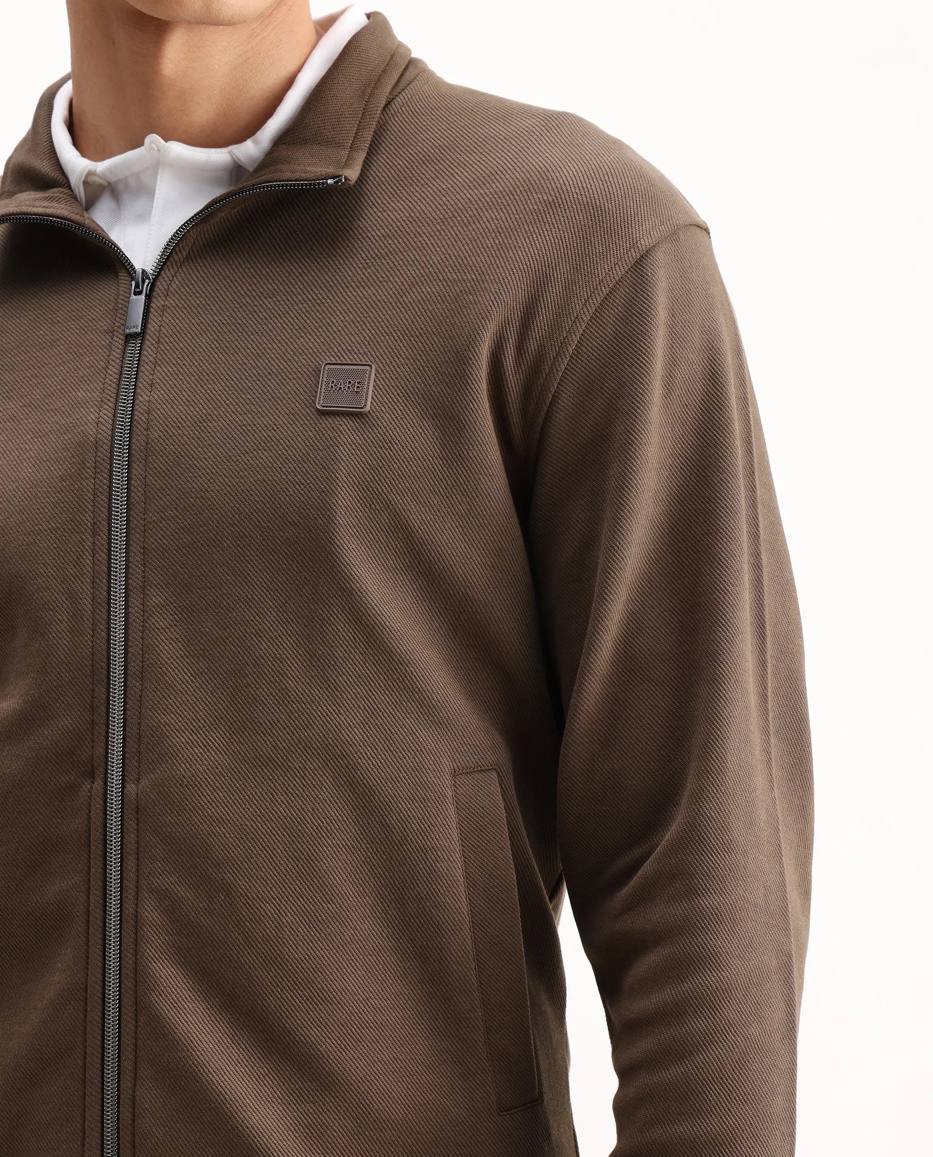 Rare Rabbit Men's Costo-J-S26 Dark Beige Polyester Blend Fabric Full Sleeve High Neck Relaxed Fit Plain Sweatshirt