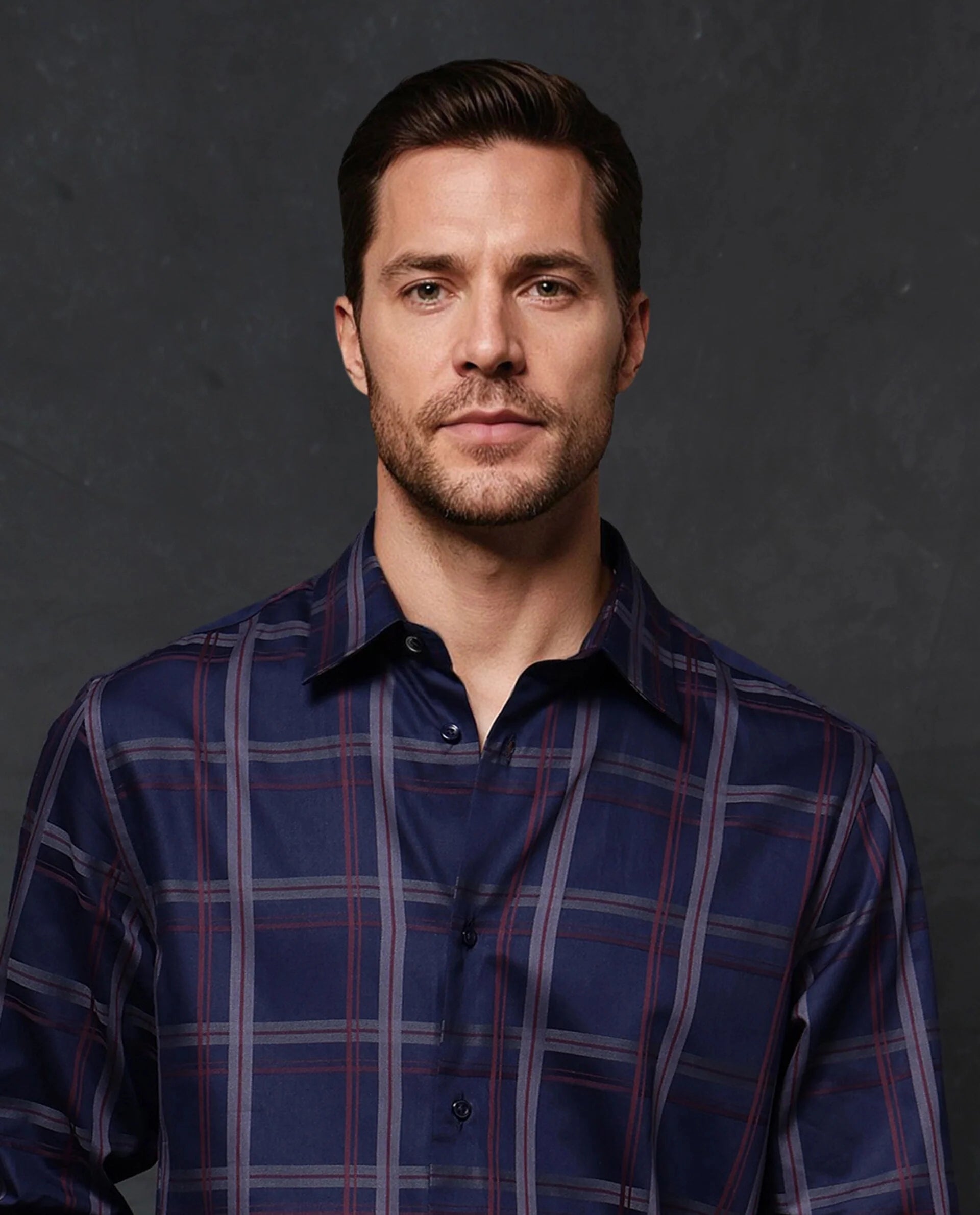 Rare Rabbit Men Cott Navy Cotton Fabric Full Sleeve Collared Neck Button Closure Regular Fit Checks Shirt