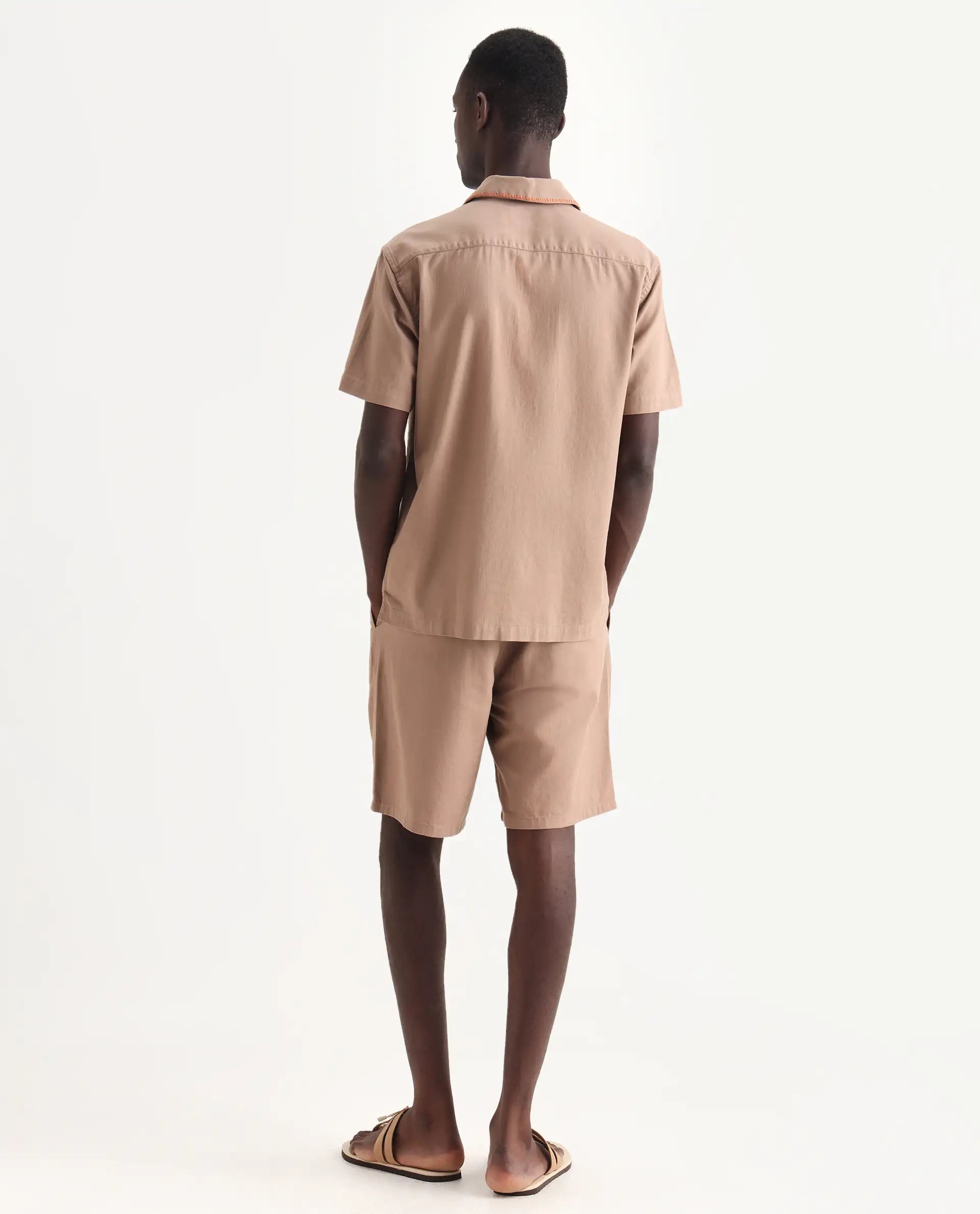 Rare Rabbit Men's Couvin-B Light Brown Cotton Embroidered Regular Fit Shorts