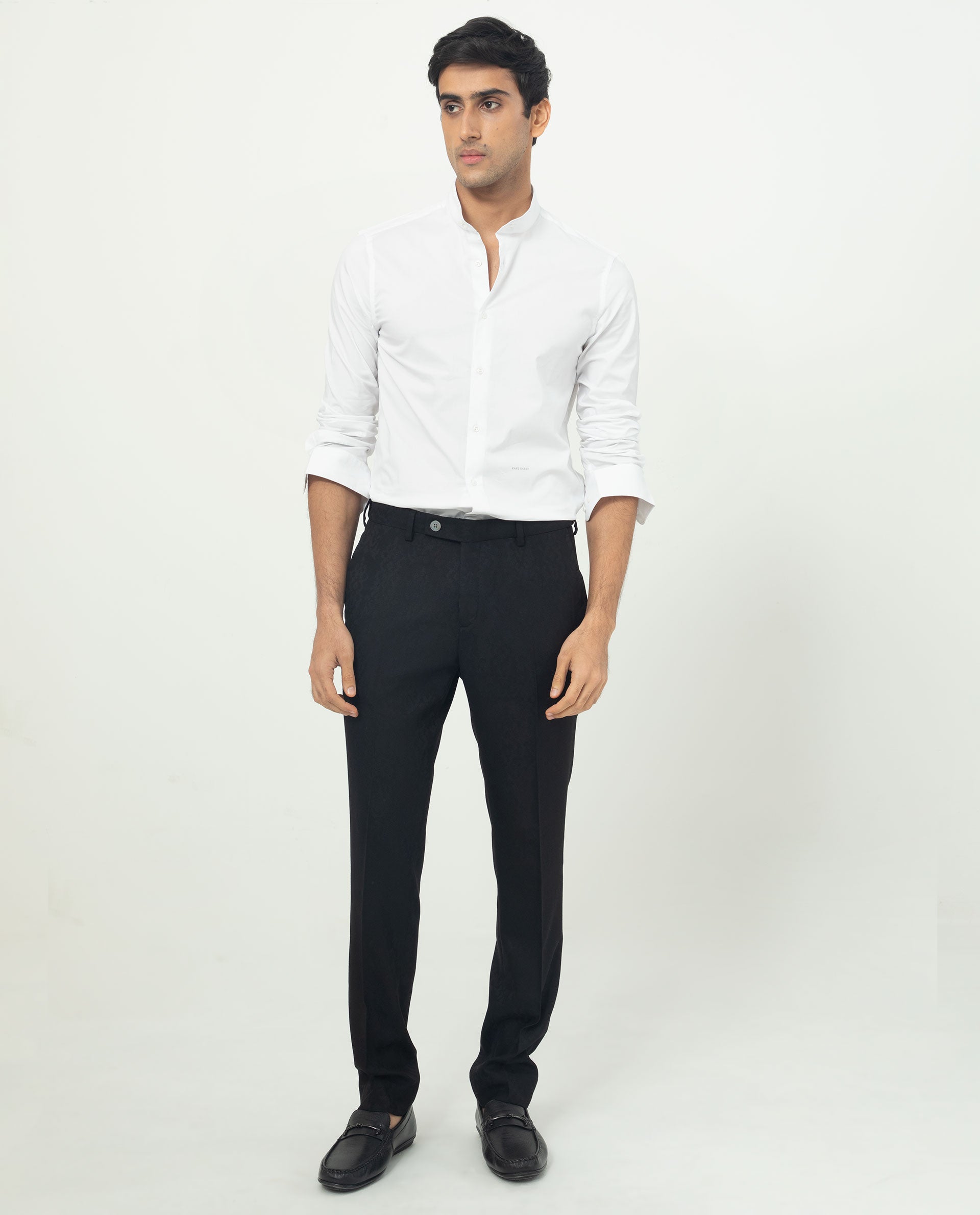 Rare Rabbit Men's Coxx Off-White Cotton Polyester Fabric High Neck Mandarin Collar Full Sleeves Solid Shirt