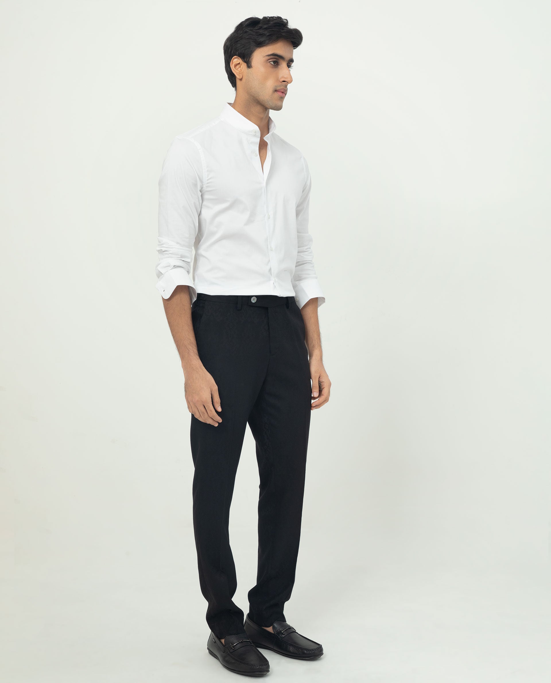 Rare Rabbit Men's Coxx Off-White Cotton Polyester Fabric High Neck Mandarin Collar Full Sleeves Solid Shirt