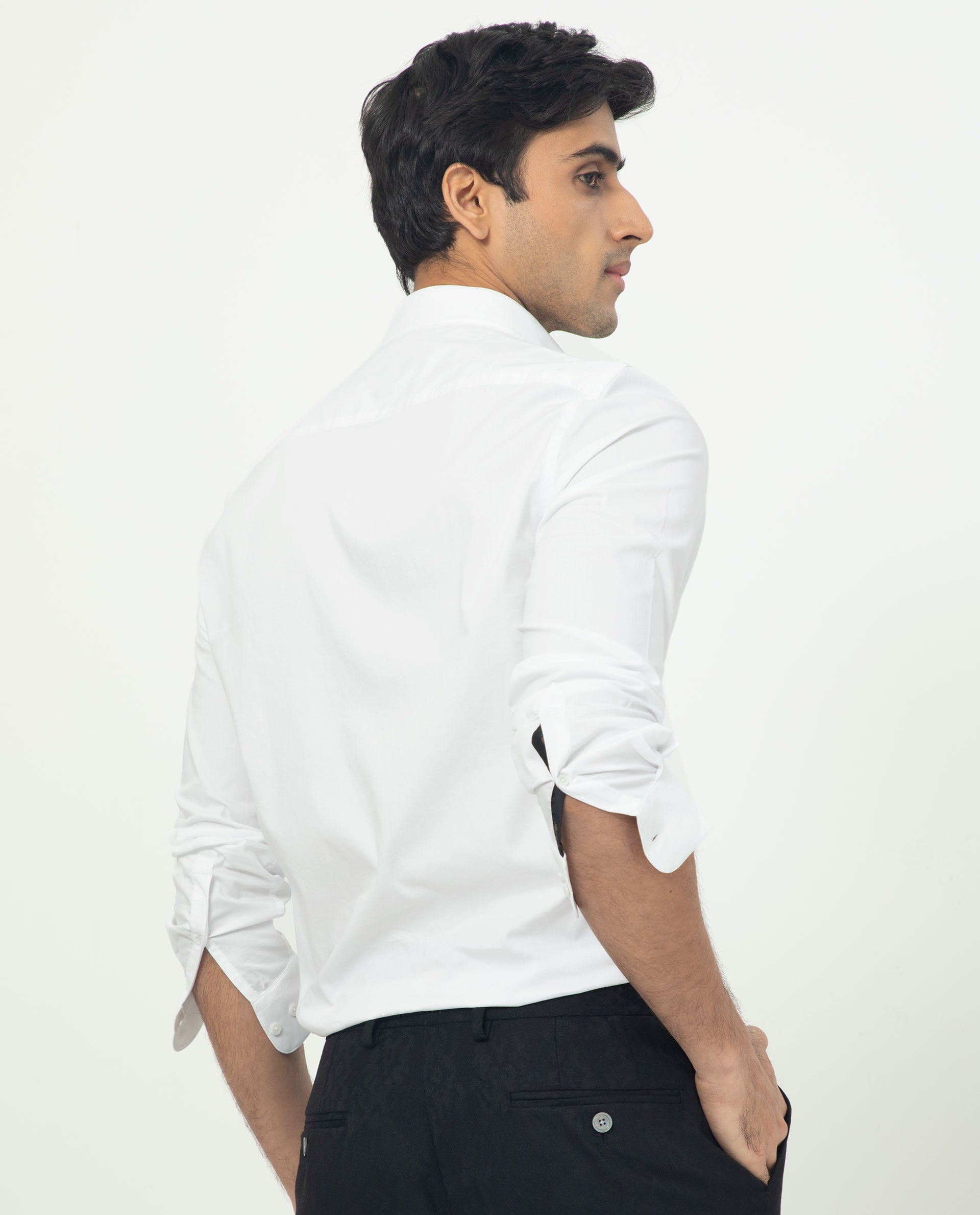 Rare Rabbit Men's Coxx Off-White Cotton Polyester Fabric High Neck Mandarin Collar Full Sleeves Solid Shirt