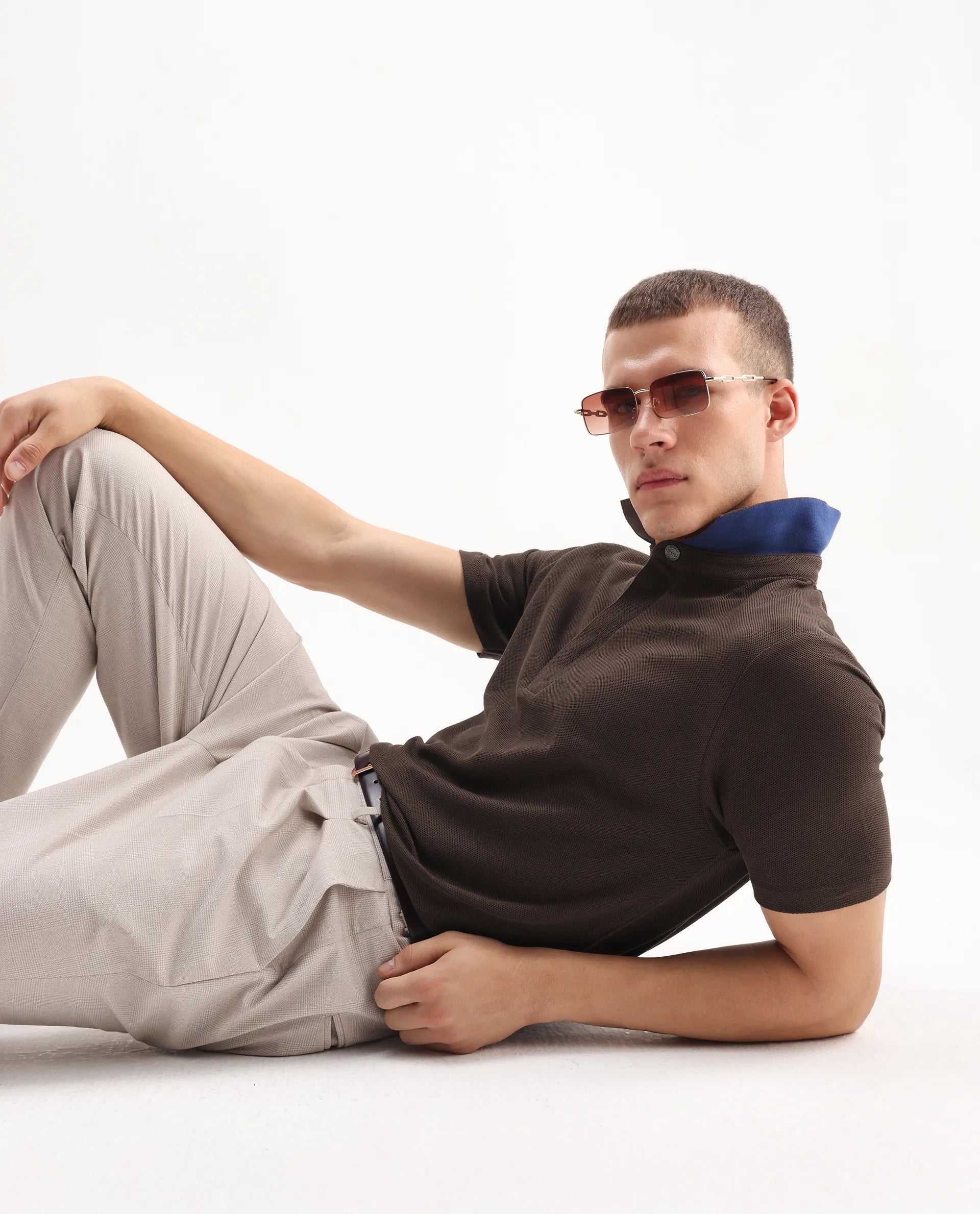 Rare Rabbit Men's Crin Brown Cotton Plain Regular Fit Half Sleeve Polo