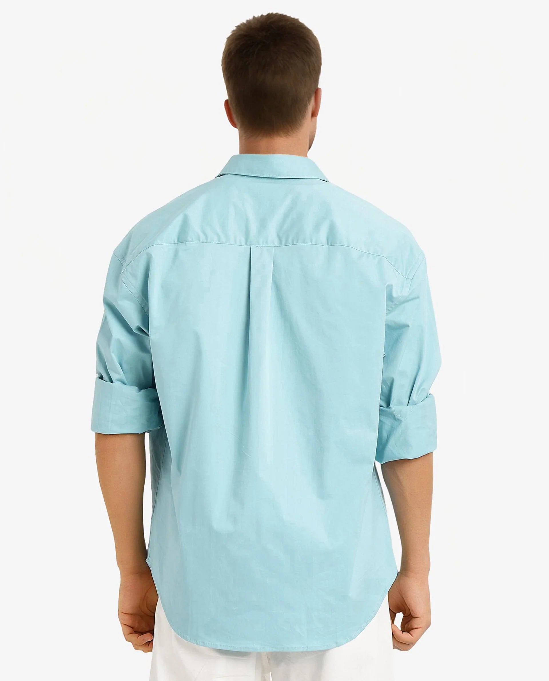 Rare Rabbit Men's Crofty Pastel Blue Cotton Lycra Fabric Full Sleeves Collared Neck Regular Fit Plain Shirt