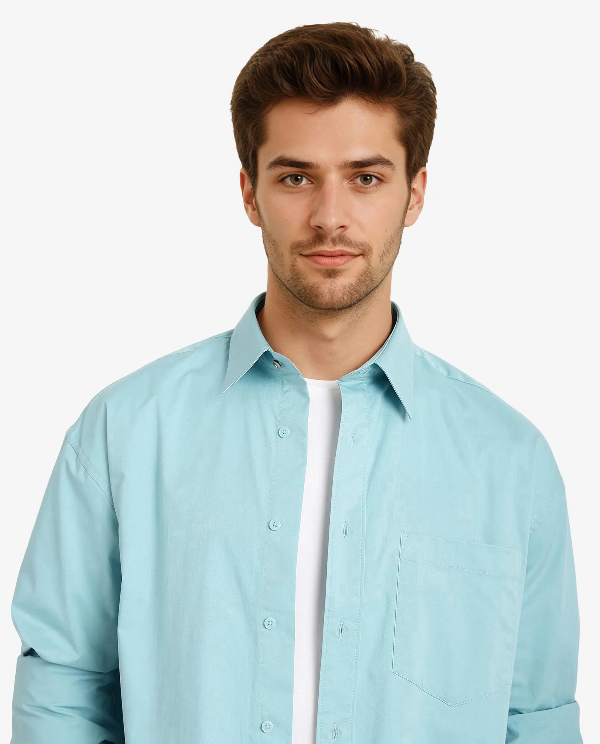 Rare Rabbit Men's Crofty Pastel Blue Cotton Lycra Fabric Full Sleeves Collared Neck Regular Fit Plain Shirt