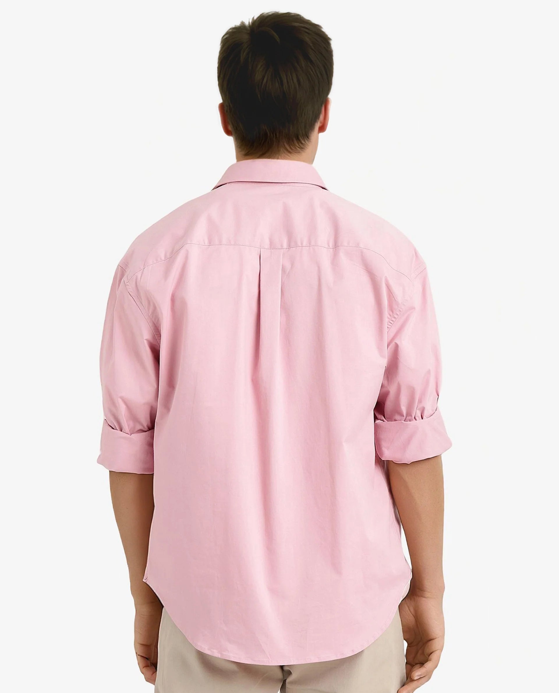 Rare Rabbit Men's Crofty Pastel Pink Cotton Lycra Fabric Full Sleeves Collared Neck Regular Fit Plain Shirt