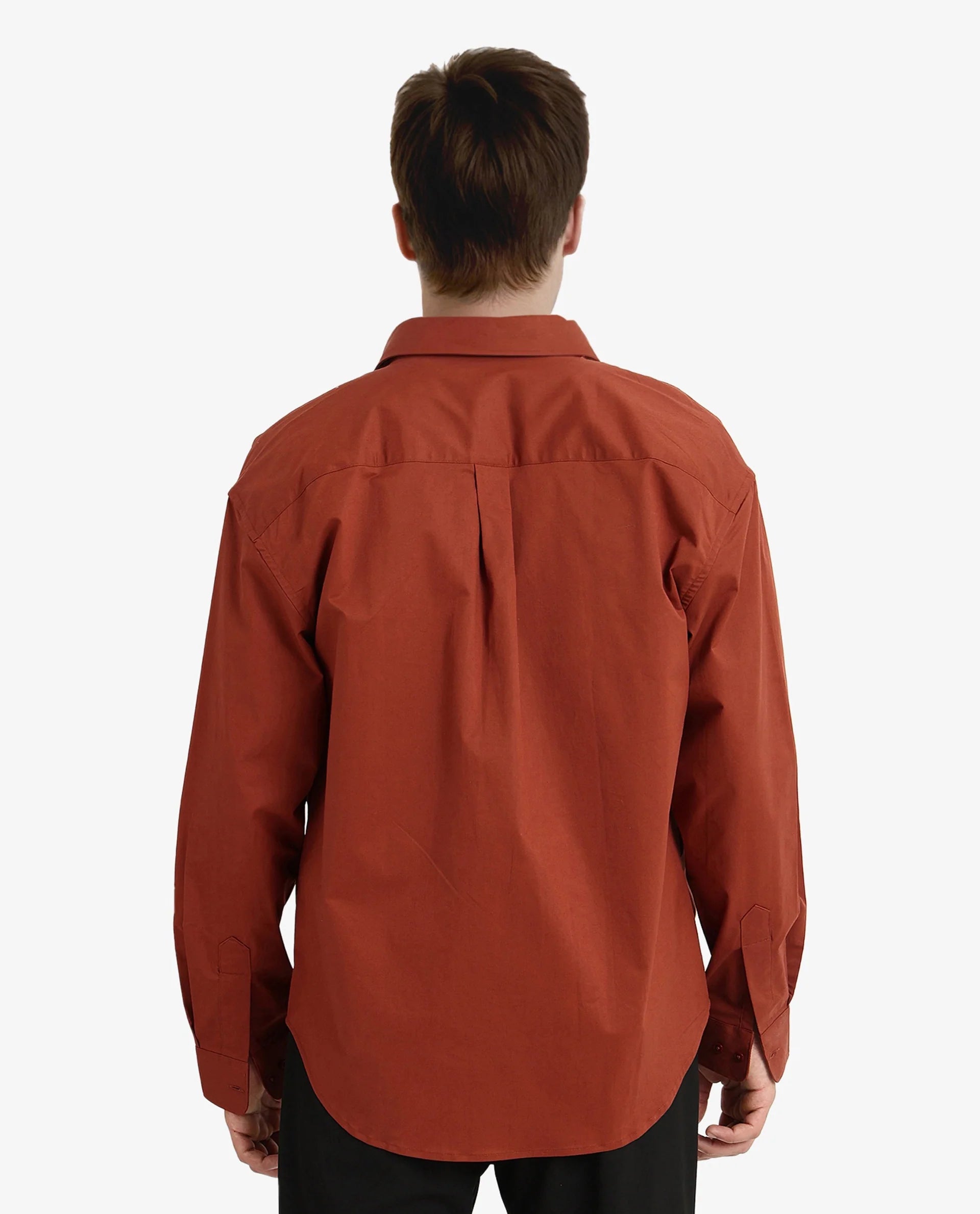 Rare Rabbit Men's Crofty Rust Cotton Lycra Fabric Full Sleeves Collared Neck Regular Fit Plain Shirt