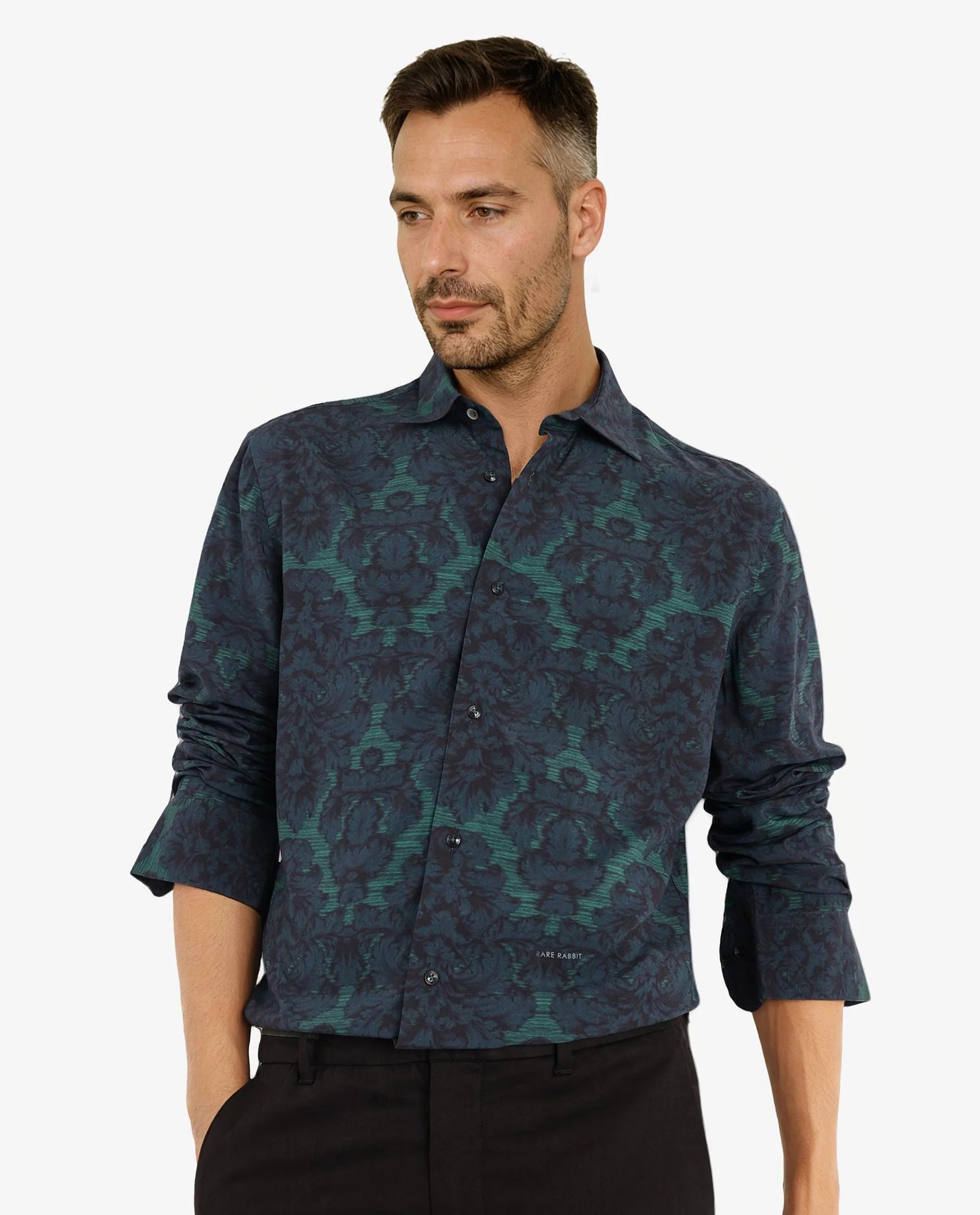 Rare Rabbit Men Crux-1 Dark Green Full Sleeve Regular Fit Shirt