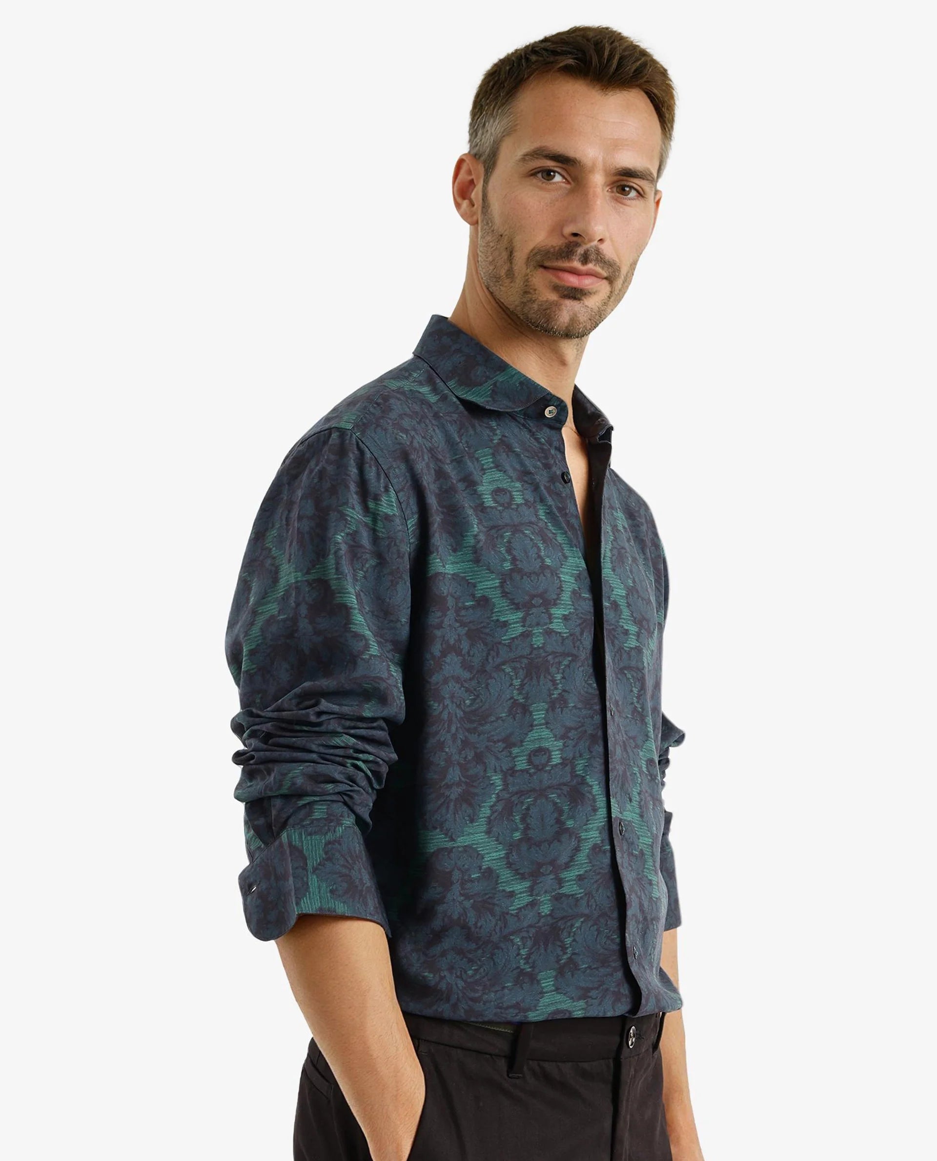 Rare Rabbit Men Crux-1 Dark Green Full Sleeve Regular Fit Shirt