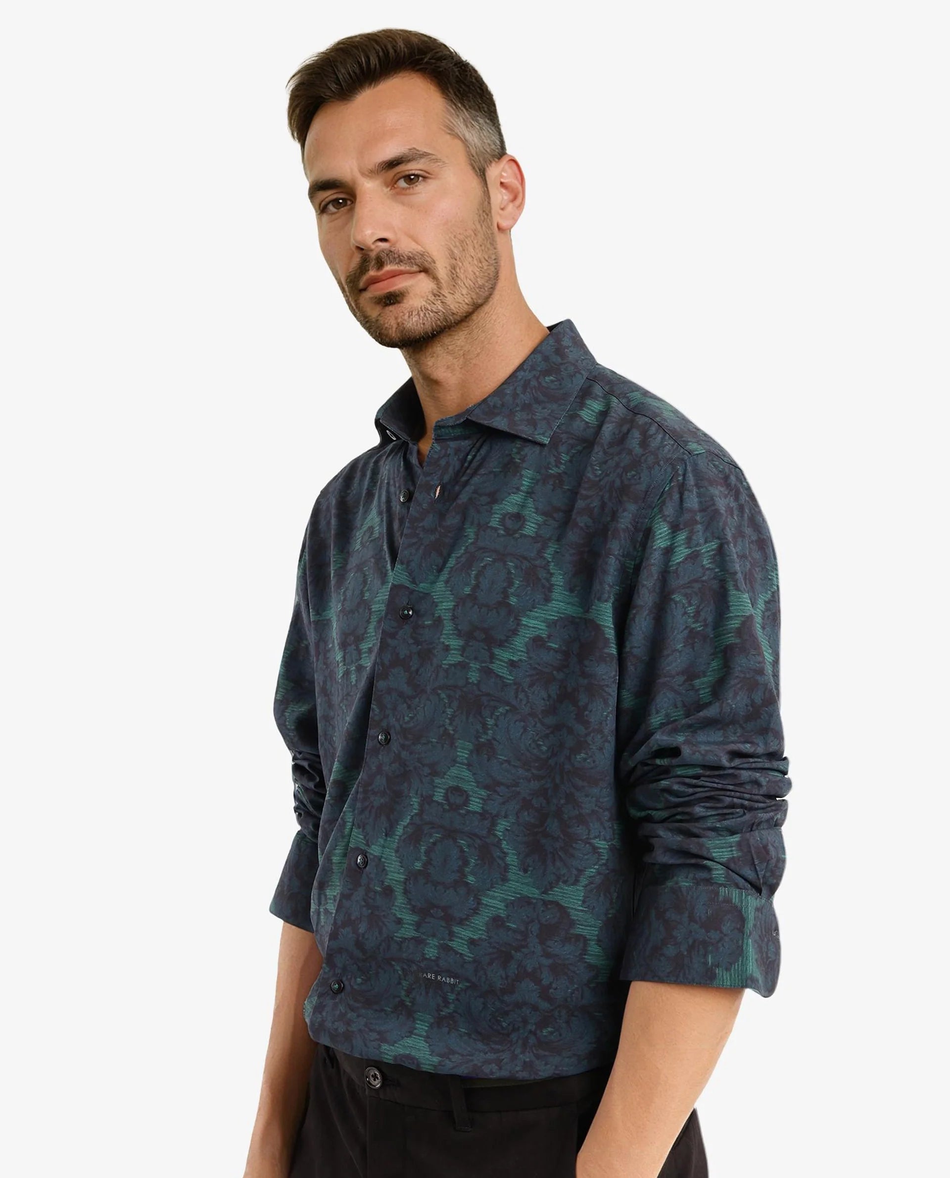 Rare Rabbit Men Crux-1 Dark Green Full Sleeve Regular Fit Shirt