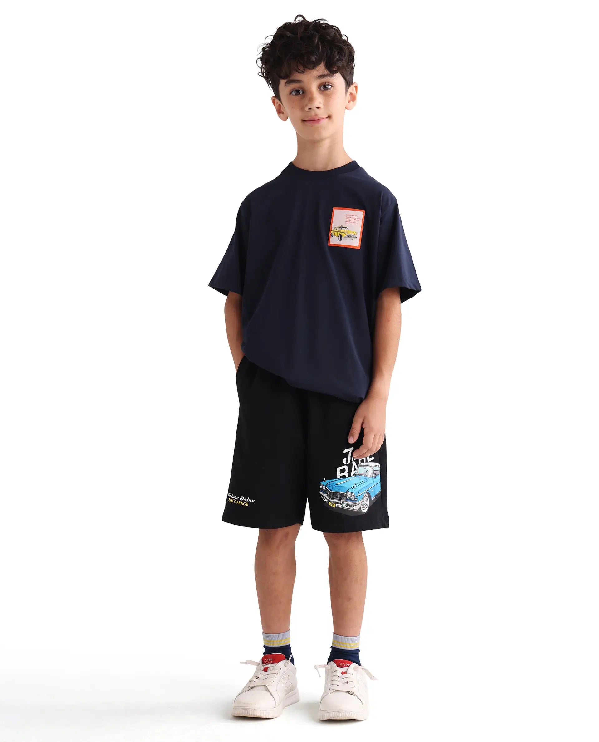 Rare Ones Kids Cubi-B Black Cotton Fabric Drawstring Closure Digital Print Regular Fit Shorts