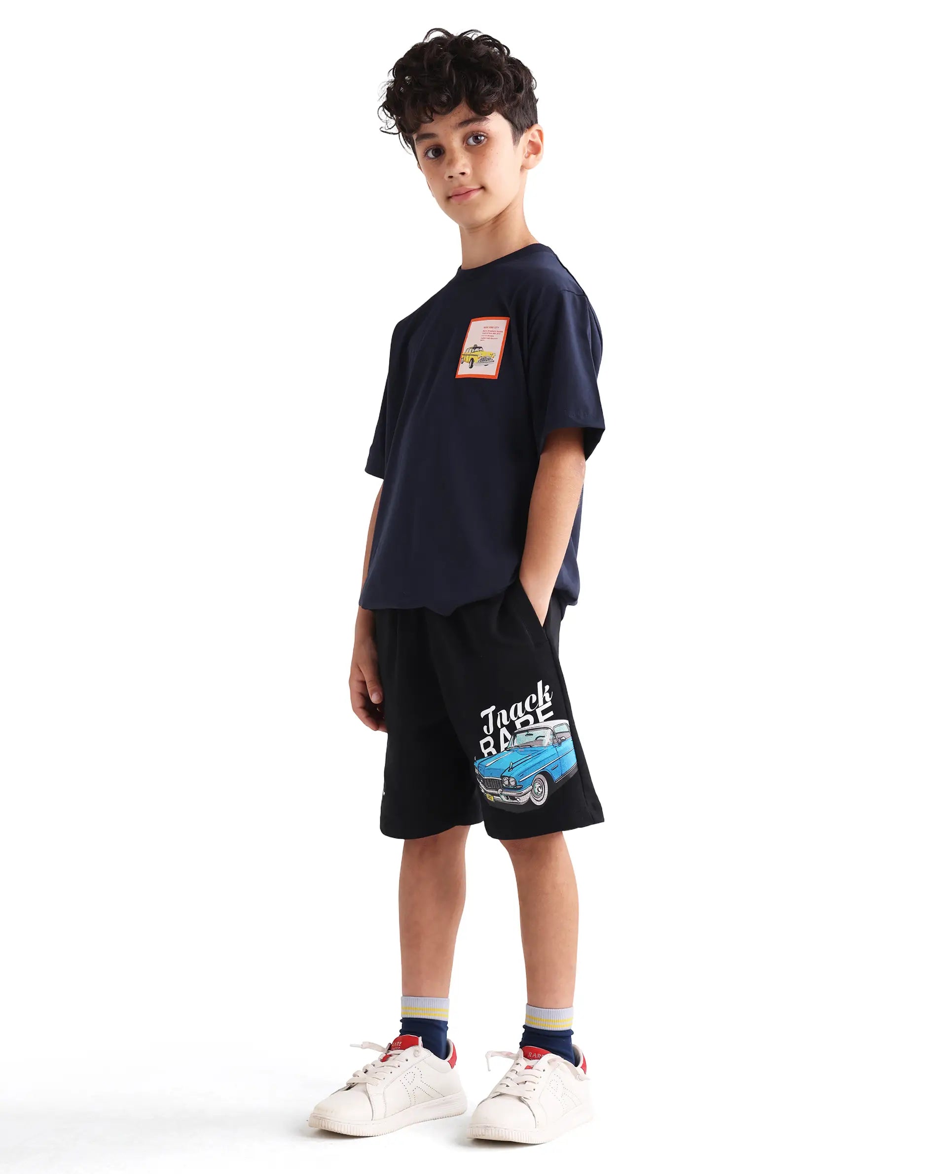 Rare Ones Kids Cubi-B Black Cotton Fabric Drawstring Closure Digital Print Regular Fit Shorts
