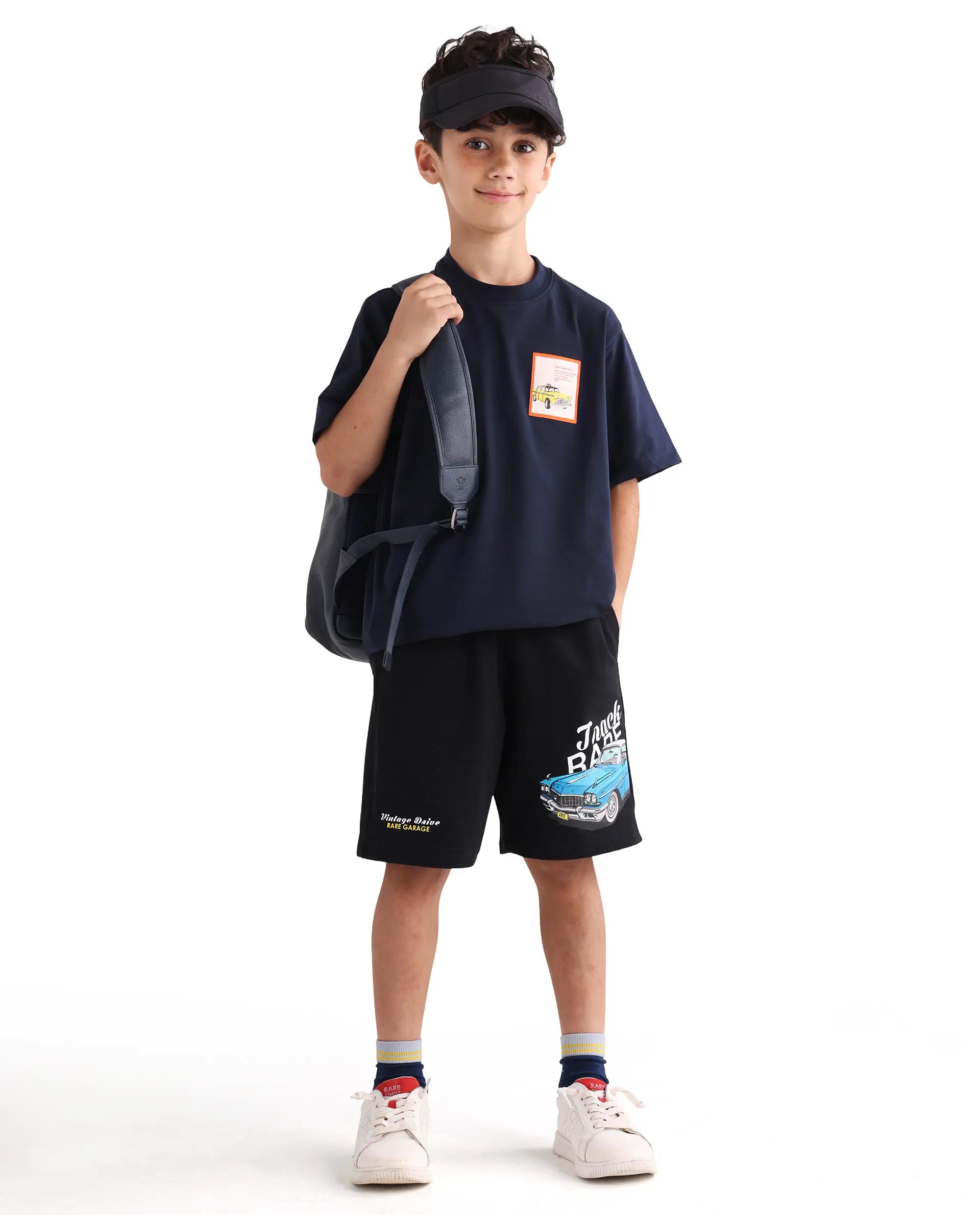 Rare Ones Kids Cubi-B Black Cotton Fabric Drawstring Closure Digital Print Regular Fit Shorts