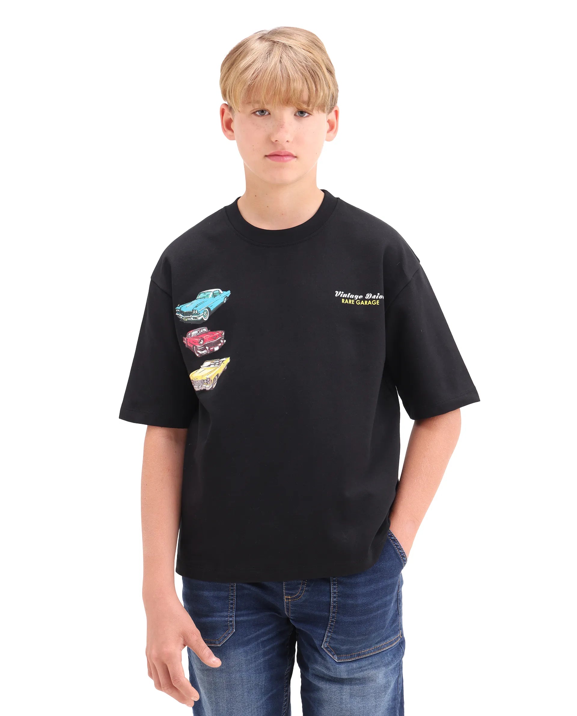 Rare Ones Kids Cubi Black Cotton Pull-On Closure Digital Print Oversized Fit T-Shirt