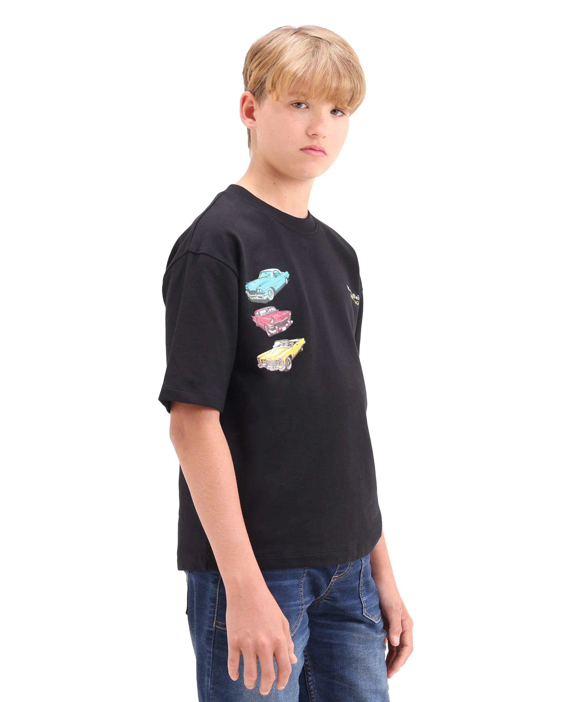 Rare Ones Kids Cubi Black Cotton Pull-On Closure Digital Print Oversized Fit T-Shirt