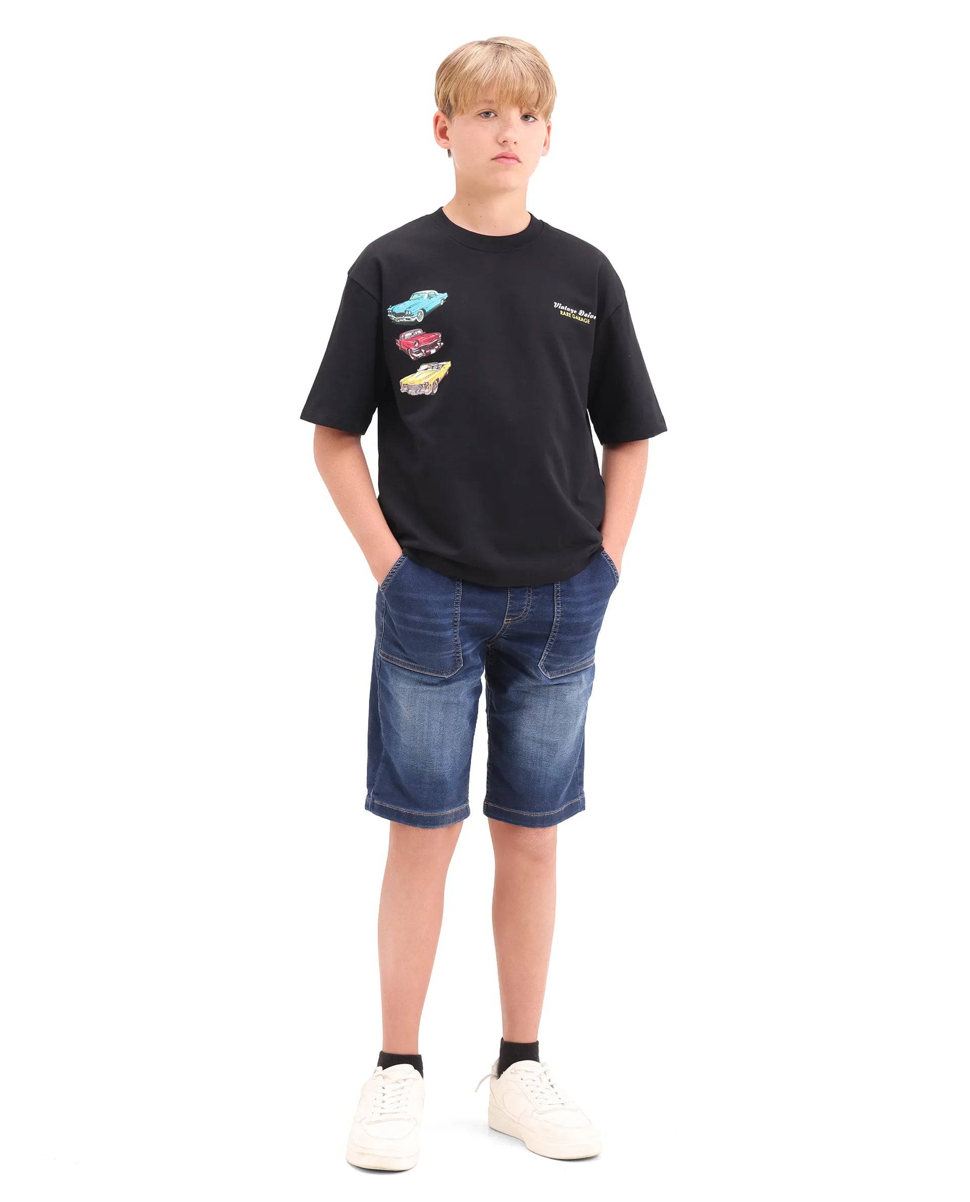 Rare Ones Kids Cubi Black Cotton Pull-On Closure Digital Print Oversized Fit T-Shirt