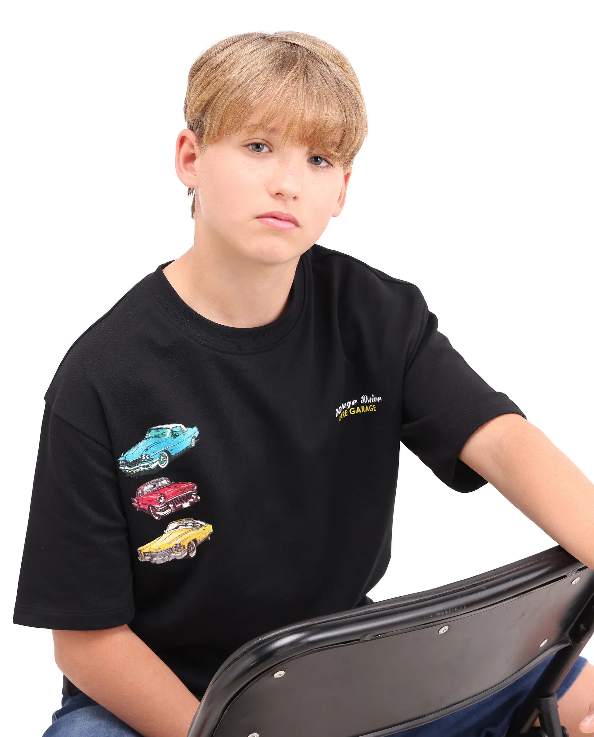 Rare Ones Kids Cubi Black Cotton Pull-On Closure Digital Print Oversized Fit T-Shirt