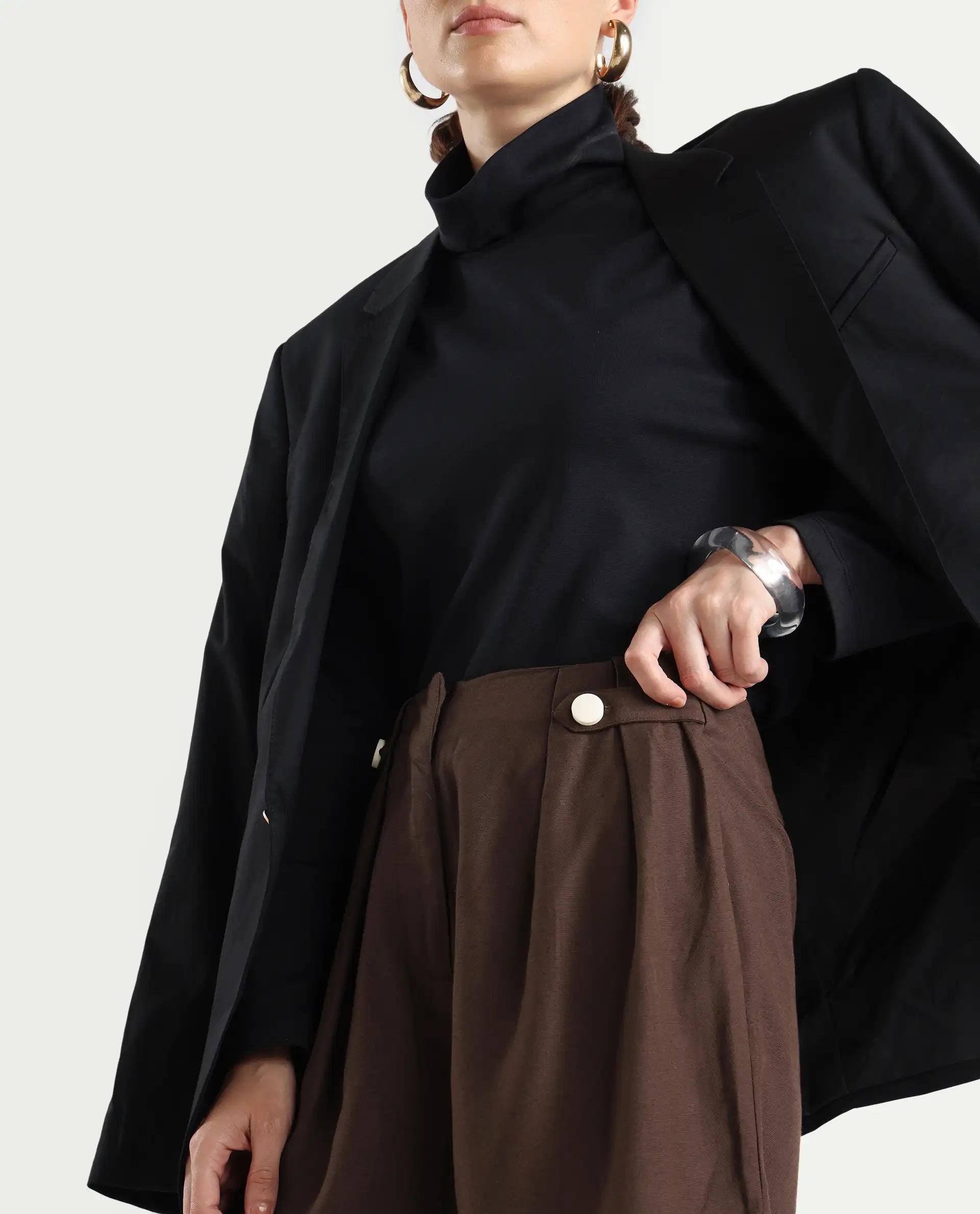 Rareism Women's Cunelo Brown Viscose Blend Plain Mini Regular Fit Shorts