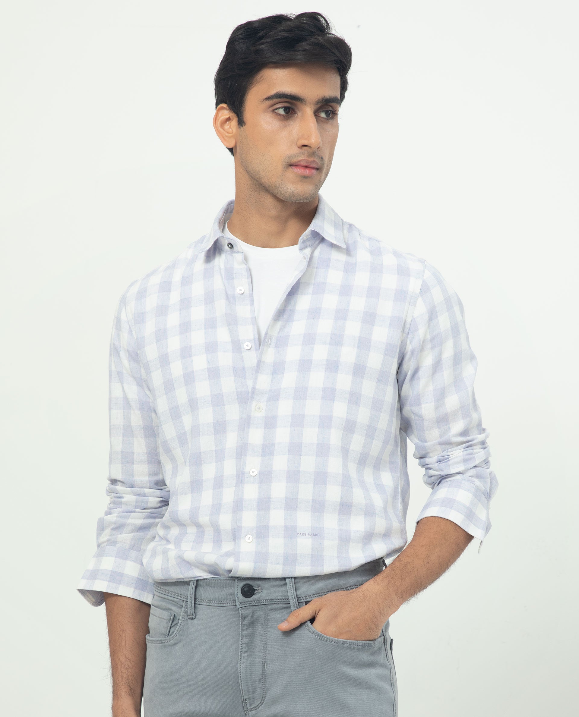 Rare Rabbit Men's Cutro Light Purple Cotton Fabric Full Sleeves Checks Shirt