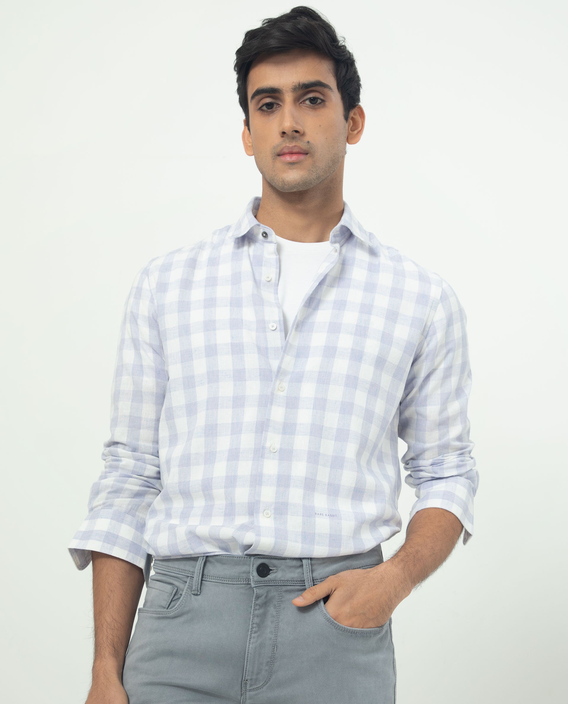 Rare Rabbit Men's Cutro Light Purple Cotton Fabric Full Sleeves Checks Shirt