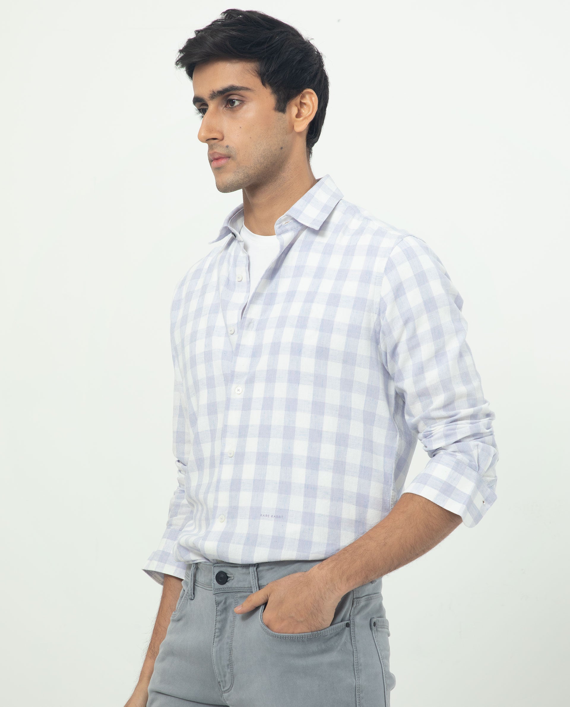 Rare Rabbit Men's Cutro Light Purple Cotton Fabric Full Sleeves Checks Shirt