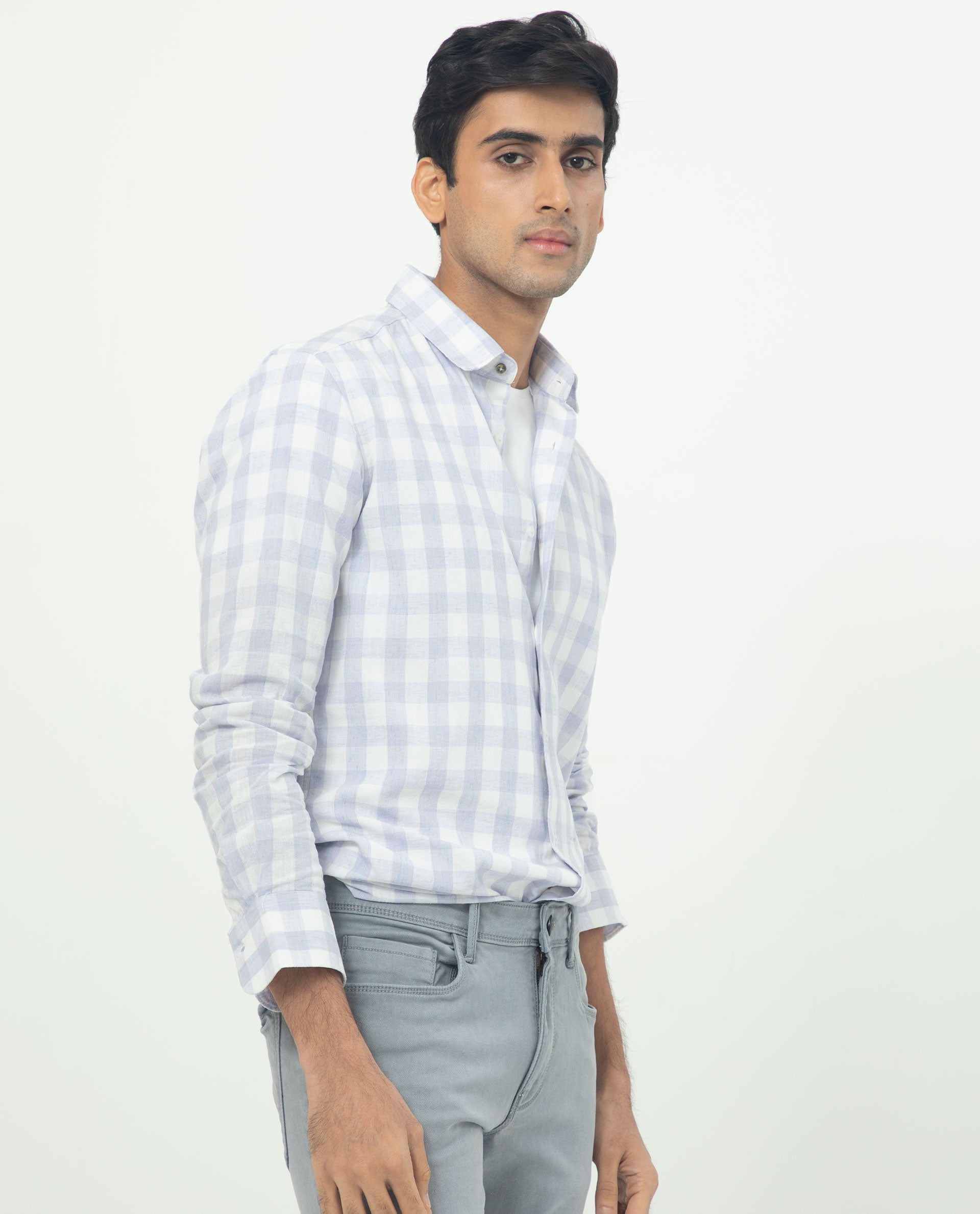 Rare Rabbit Men's Cutro Light Purple Cotton Fabric Full Sleeves Checks Shirt