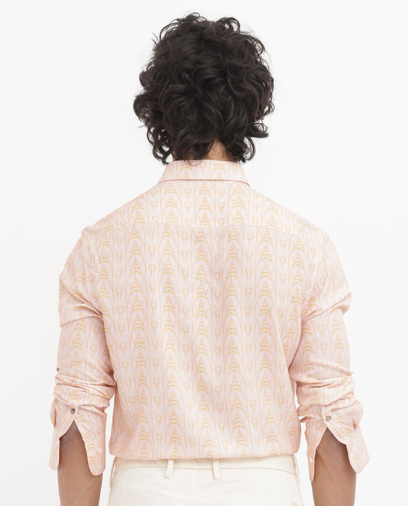 Rare Rabbit Mens Dalime Pastel Pink Viscose Fabric Full Sleeves Geometric Print Shirt