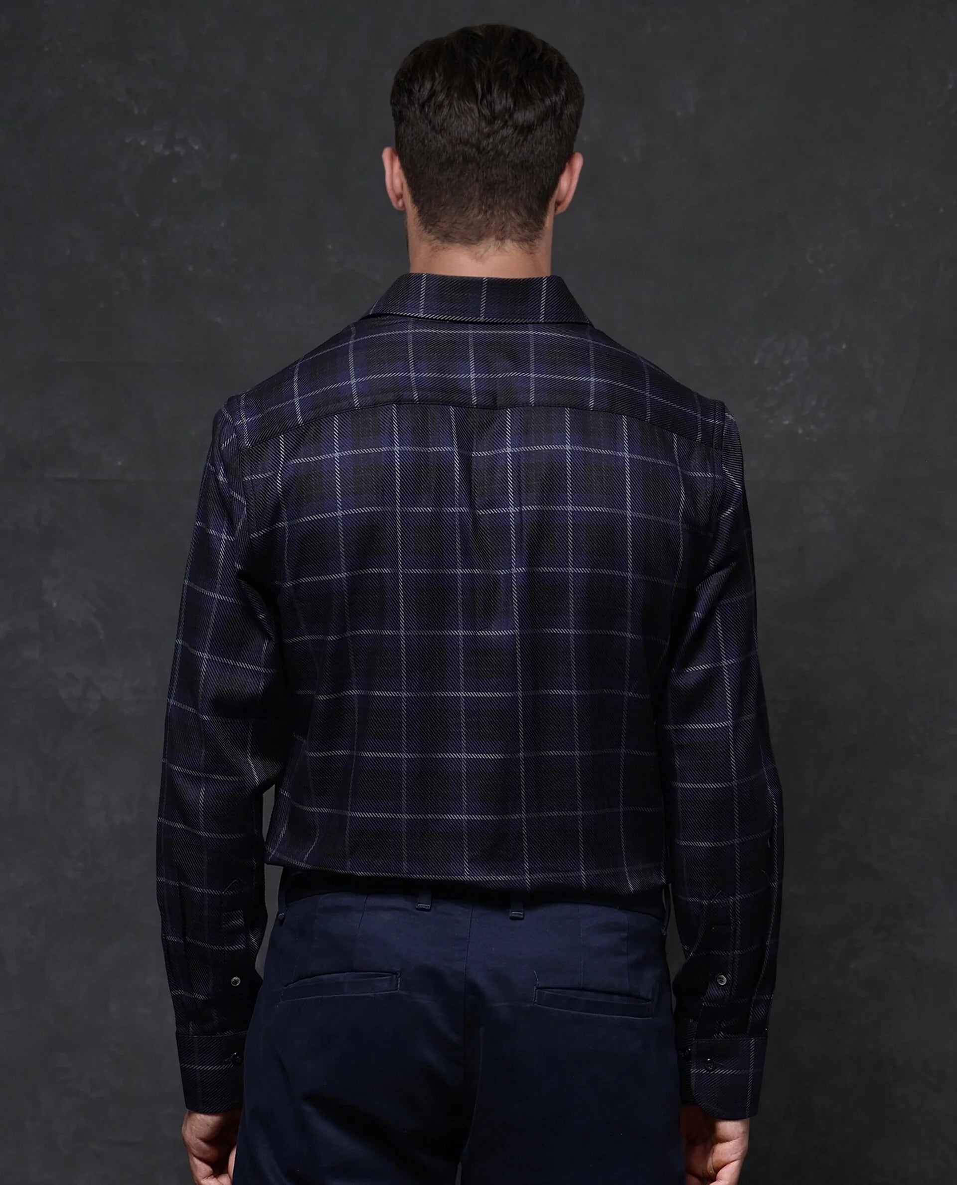 Rare Rabbit Men Dany Navy Full Sleeve Regular Collar Button Closure Regular Fit Checks Shirt