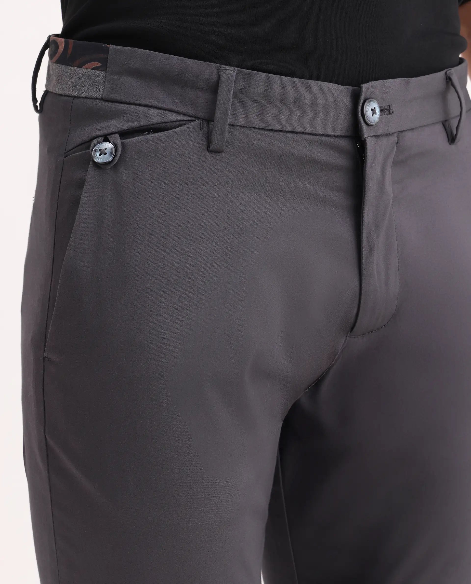 Rare Rabbit Men's Daron Grey Cotton Plain Regular Fit Trouser