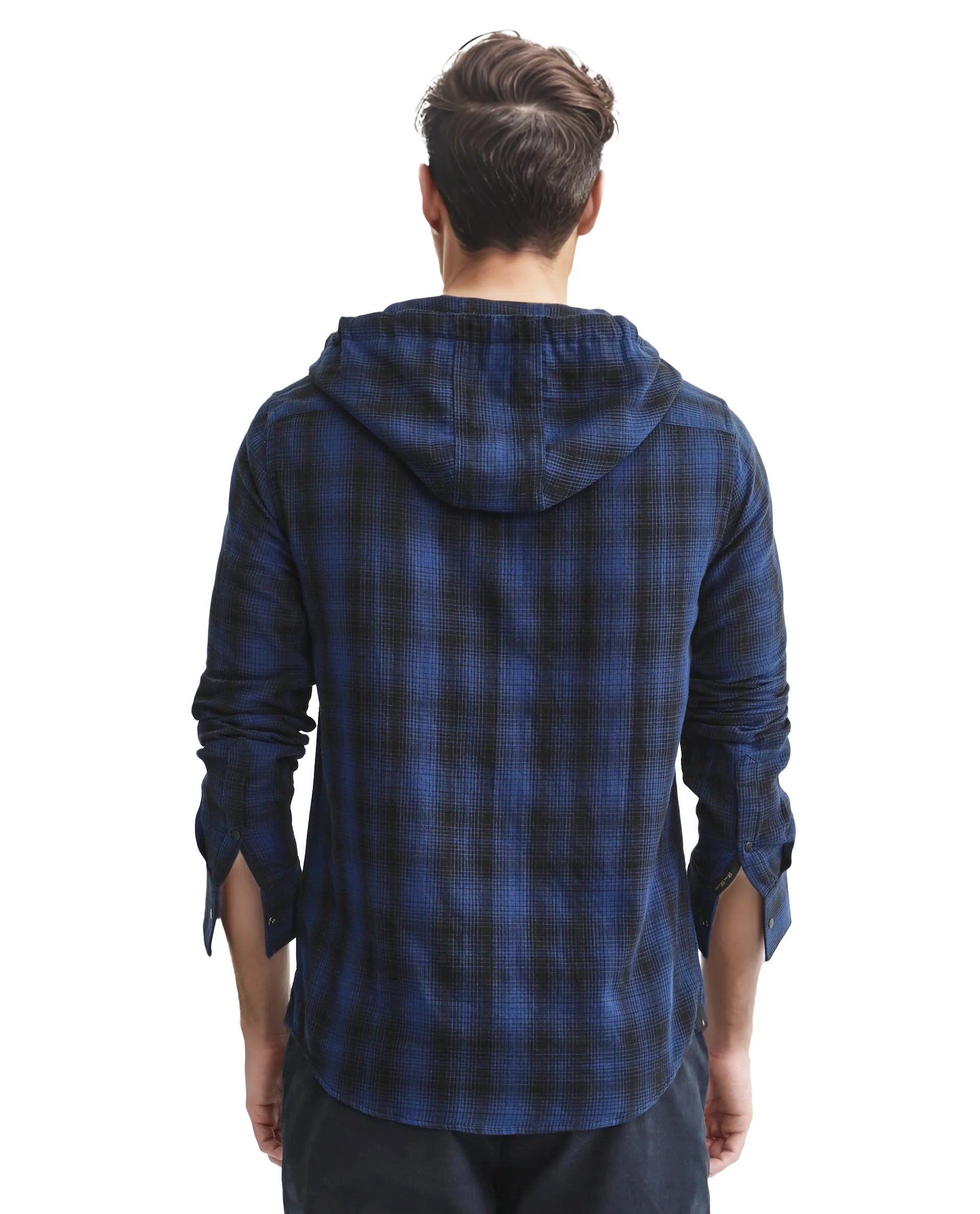 Rare Rabbit Men's Dartmouth Navy Cotton Fabric Full Sleeve Collared Neck Oversized Fit Checks Shirt