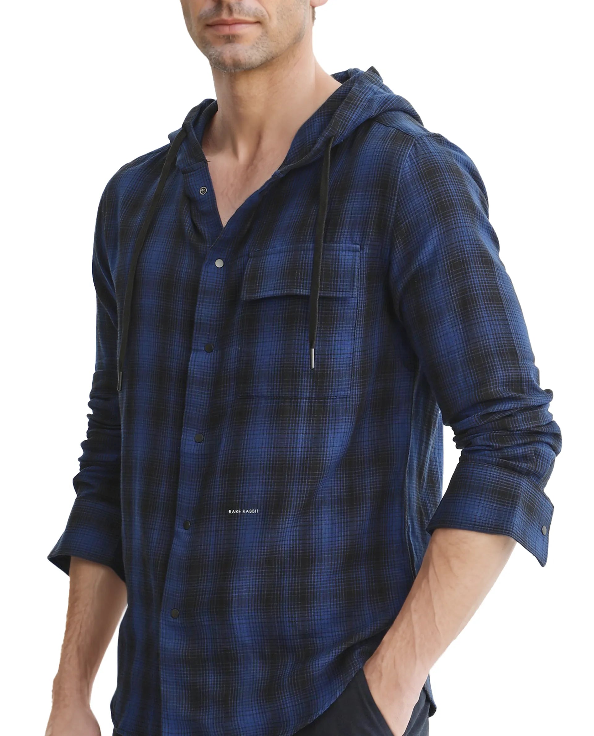 Rare Rabbit Men's Dartmouth Navy Cotton Fabric Full Sleeve Collared Neck Oversized Fit Checks Shirt