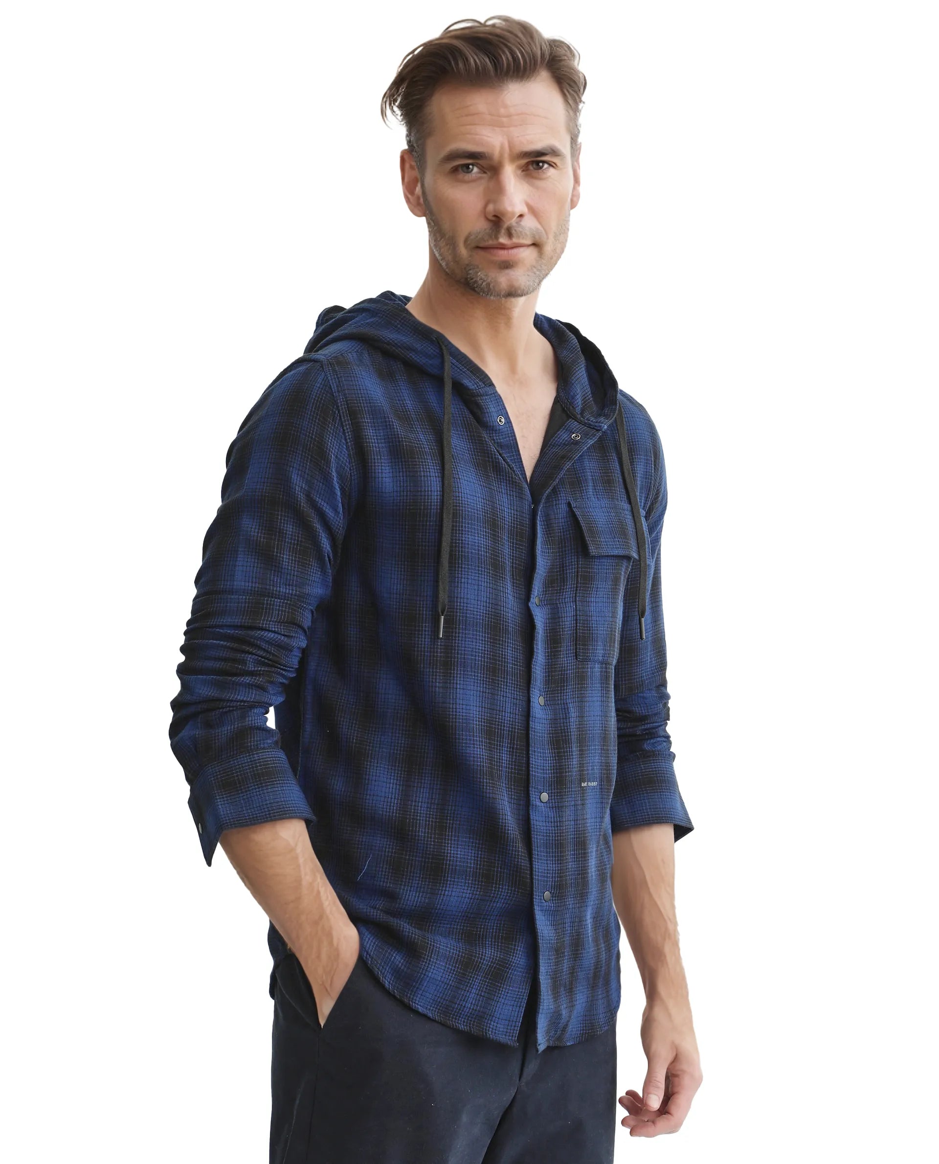 Rare Rabbit Men's Dartmouth Navy Cotton Fabric Full Sleeve Collared Neck Oversized Fit Checks Shirt