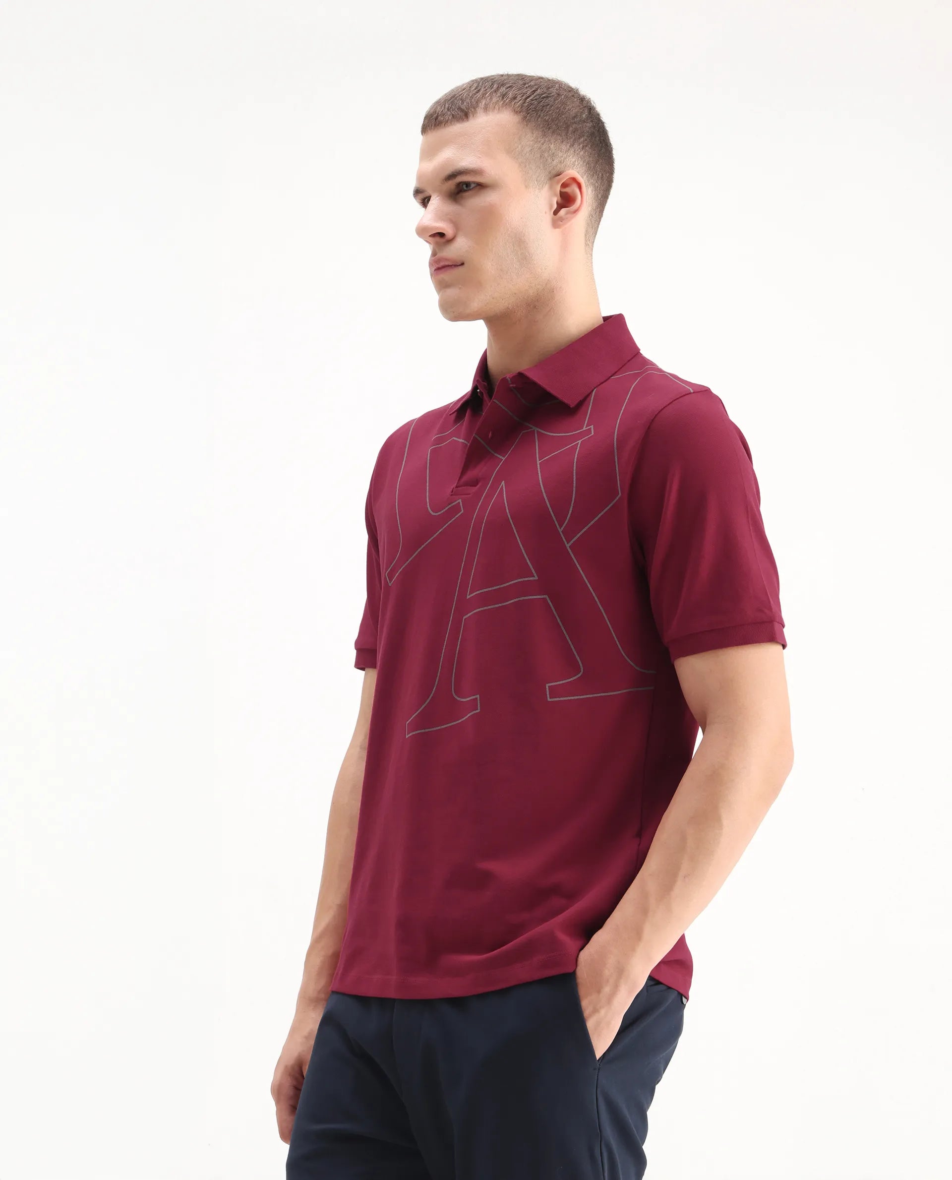 Rare Rabbit Men's Daryl Red Cotton Graphic Print Regular Fit Half Sleeve Polo