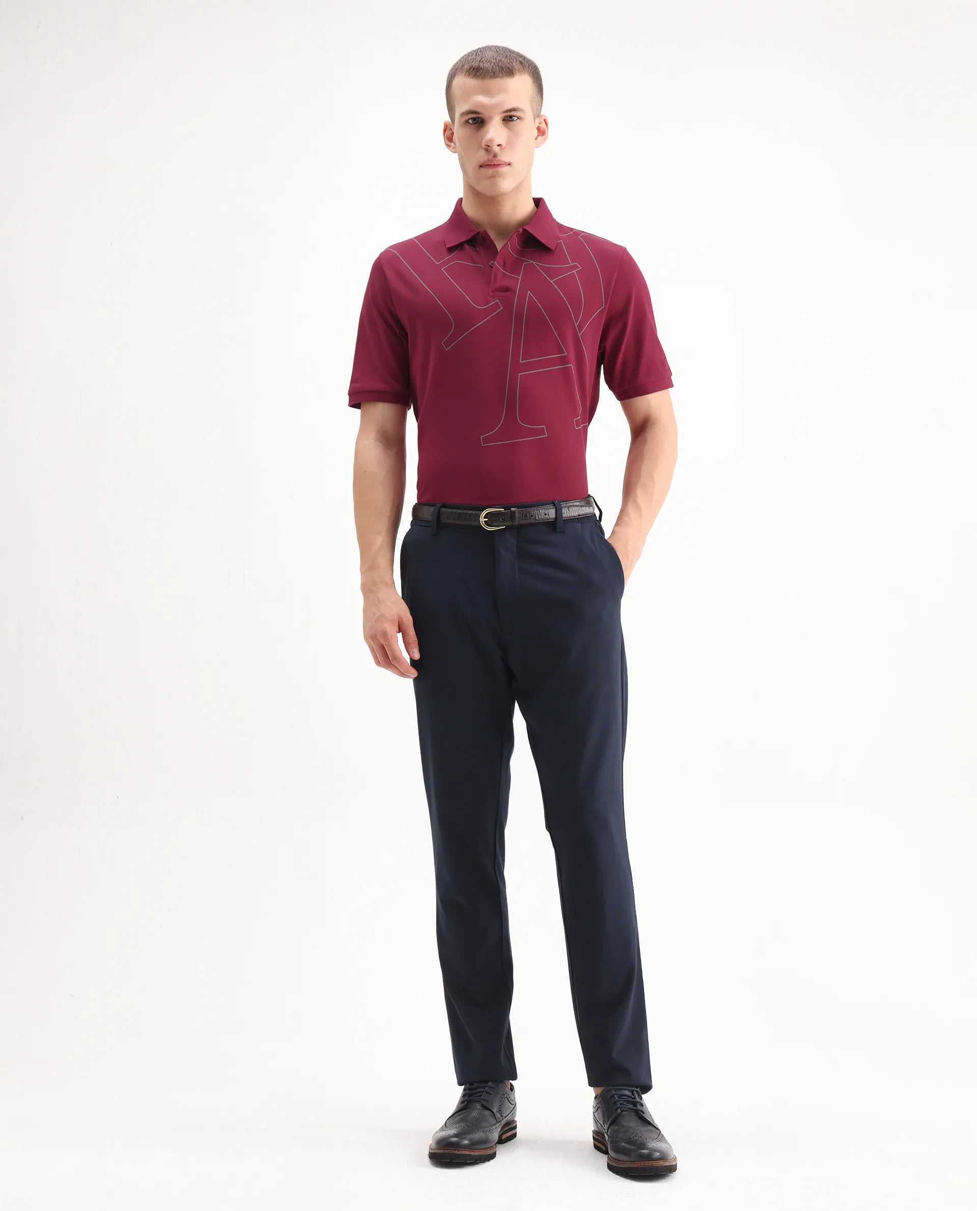 Rare Rabbit Men's Daryl Red Cotton Graphic Print Regular Fit Half Sleeve Polo