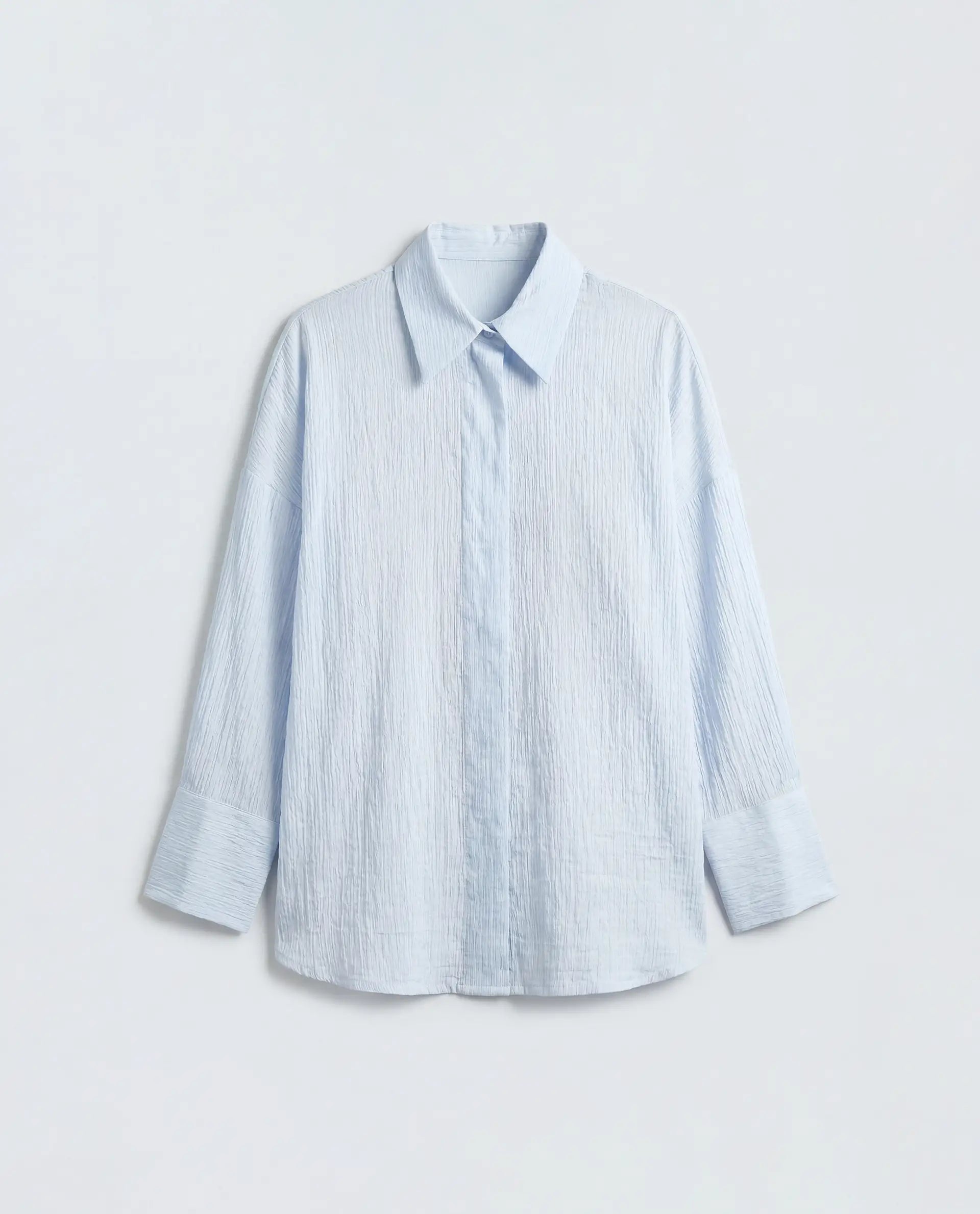 Rareism Women's Davi Light Blue Viscose Blend Full Sleeve Collared Relaxed Plain Shirt