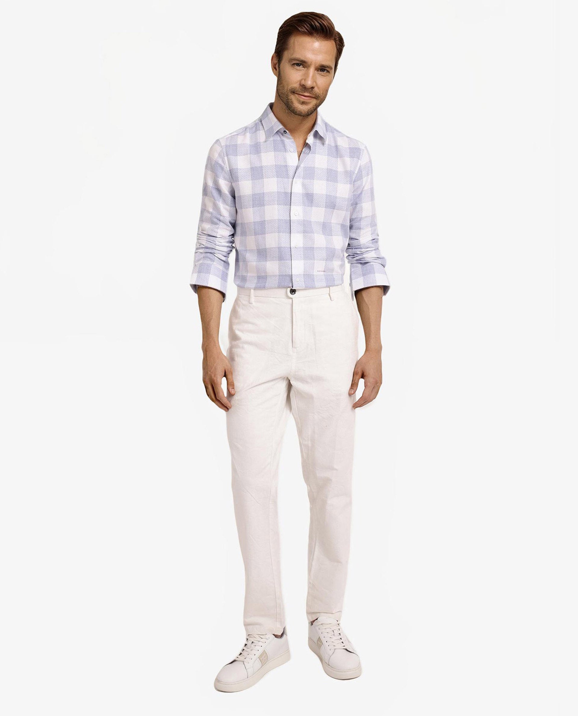 Rare Rabbit Men Denmark Light Blue Cotton Lyocell Fabric Full Sleeve Regular Collar Button Closure Checks Shirt