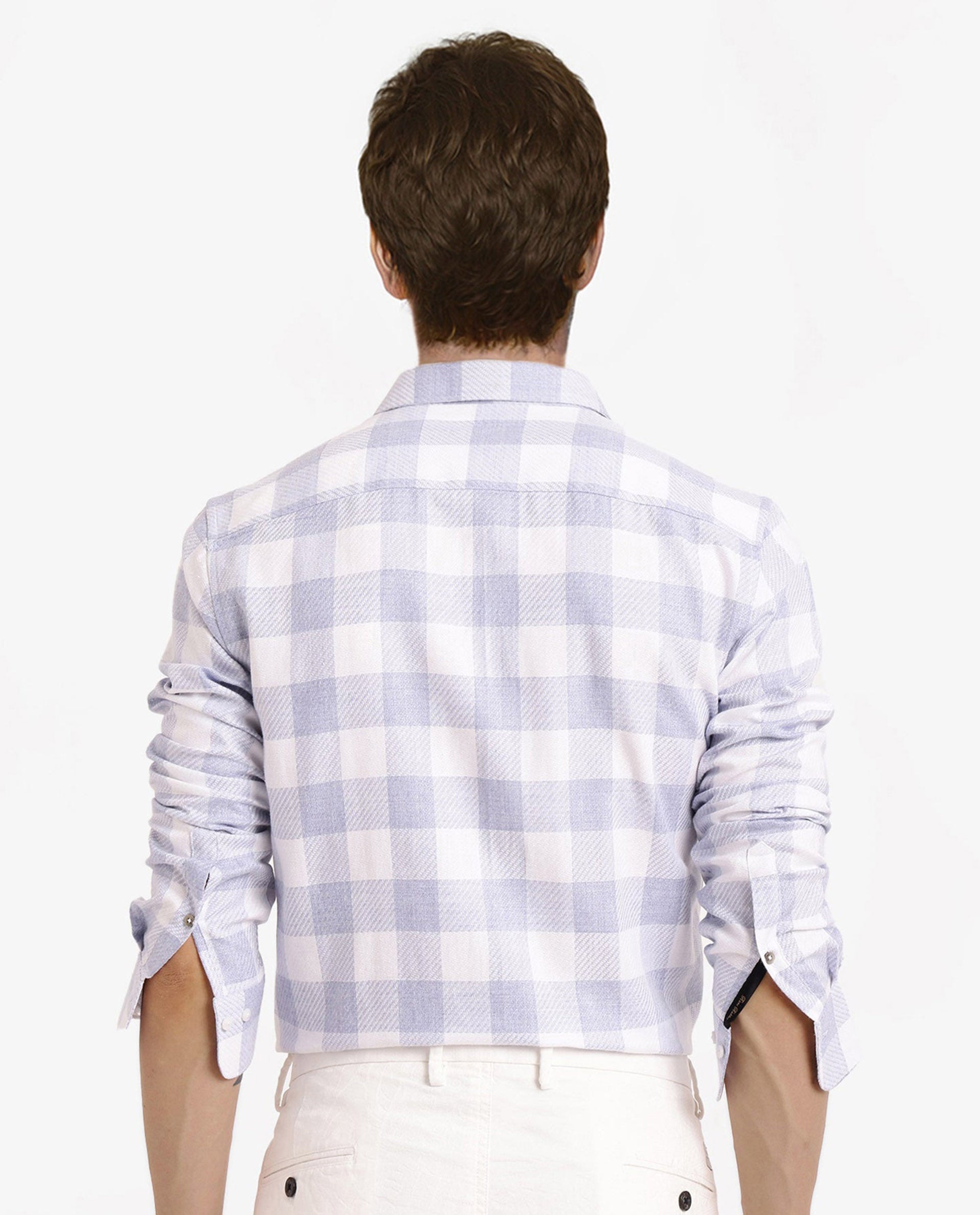 Rare Rabbit Men Denmark Light Blue Cotton Lyocell Fabric Full Sleeve Regular Collar Button Closure Checks Shirt