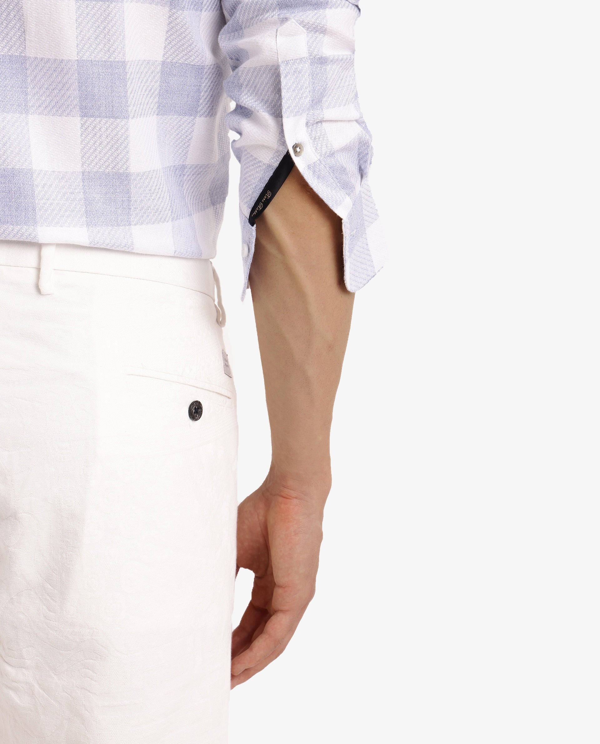 Rare Rabbit Men Denmark Light Blue Cotton Lyocell Fabric Full Sleeve Regular Collar Button Closure Checks Shirt