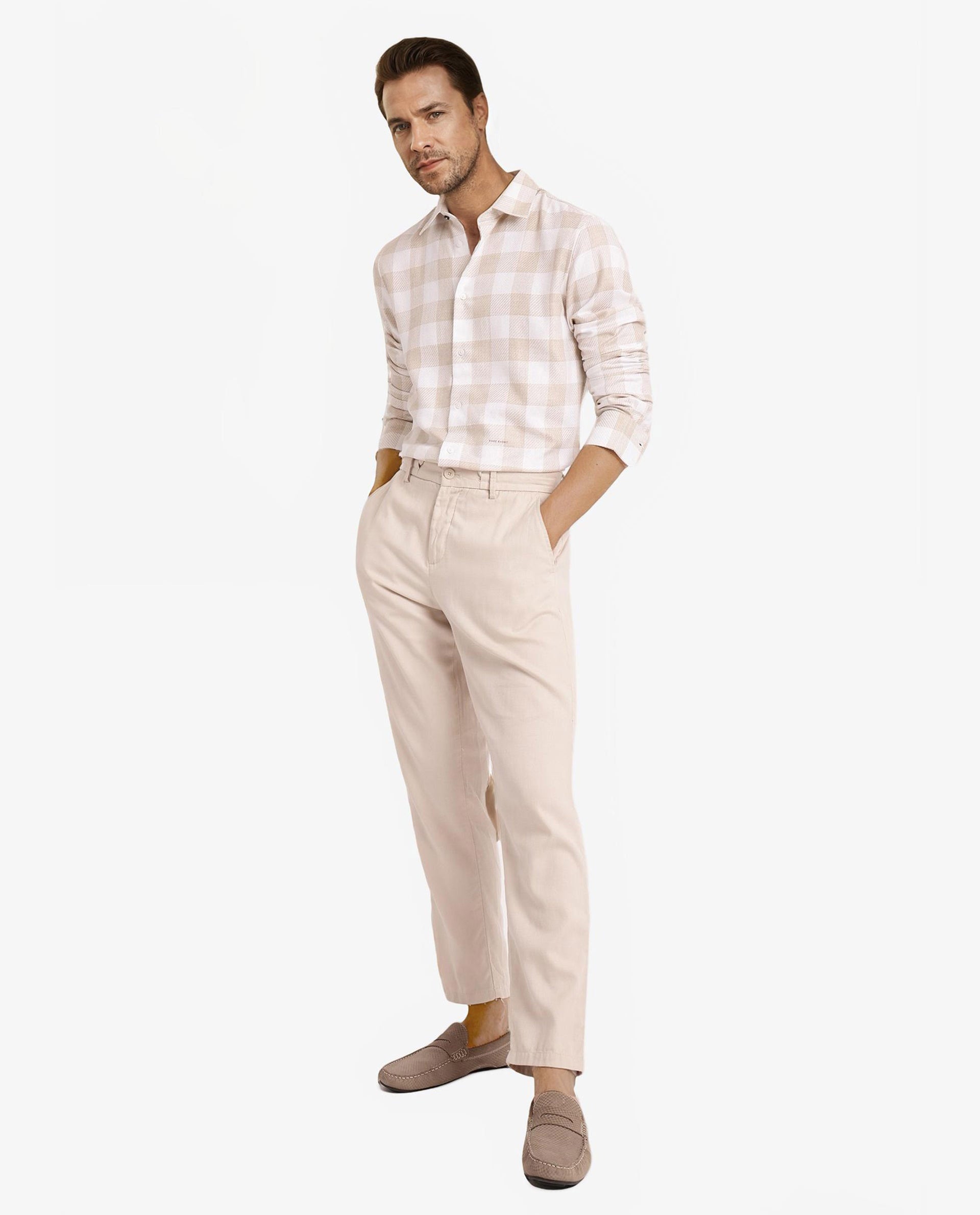 Rare Rabbit Men Denmark Light Olive Cotton Lyocell Fabric Full Sleeve Regular Collar Button Closure Checks Shirt