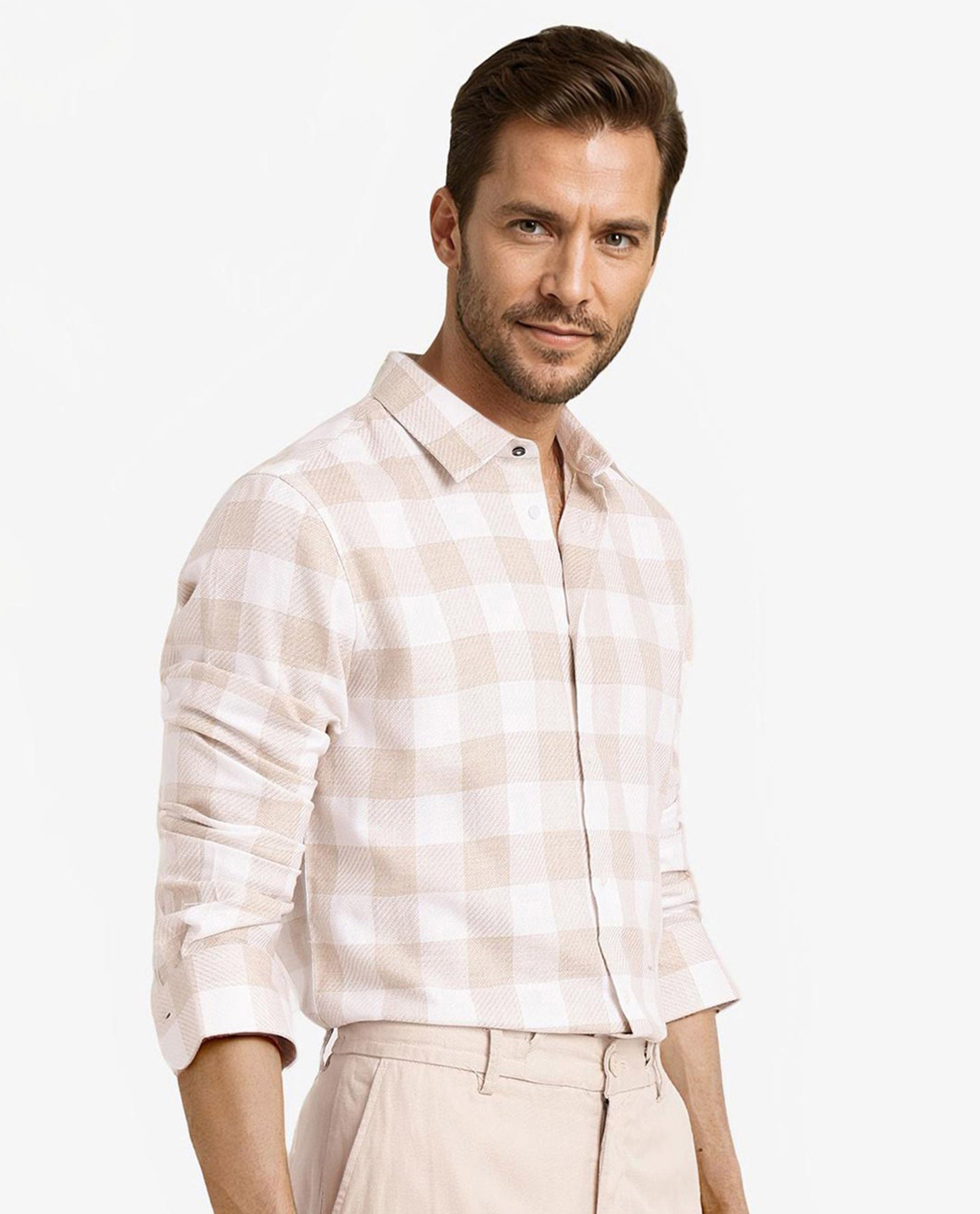 Rare Rabbit Men Denmark Light Olive Cotton Lyocell Fabric Full Sleeve Regular Collar Button Closure Checks Shirt