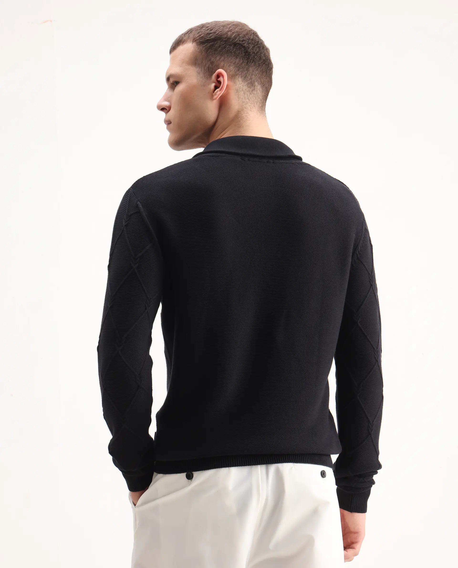 Rare Rabbit Men's Denor Black Cotton Paisley Print Regular Fit Full Sleeve Cowl Neck Sweater