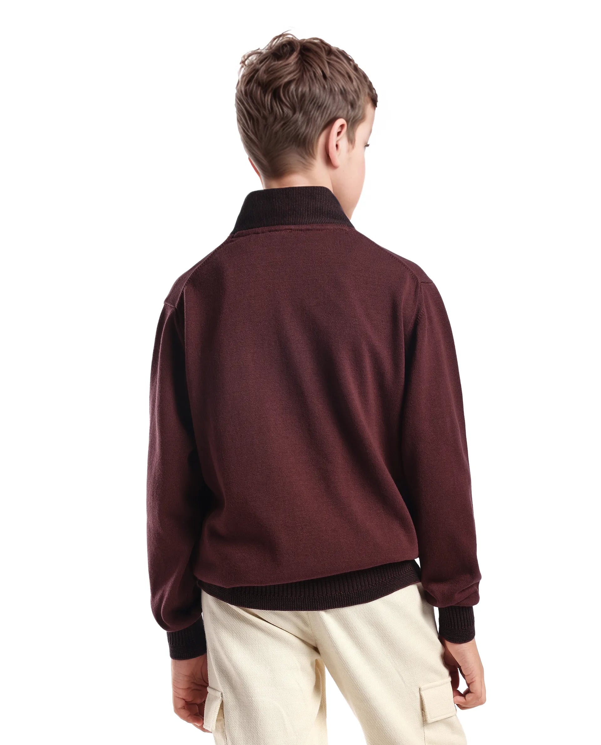 Rare Ones Kids Denv-25 Dark Maroon Cotton Solid Zipper Closure Regular Fit Sweater