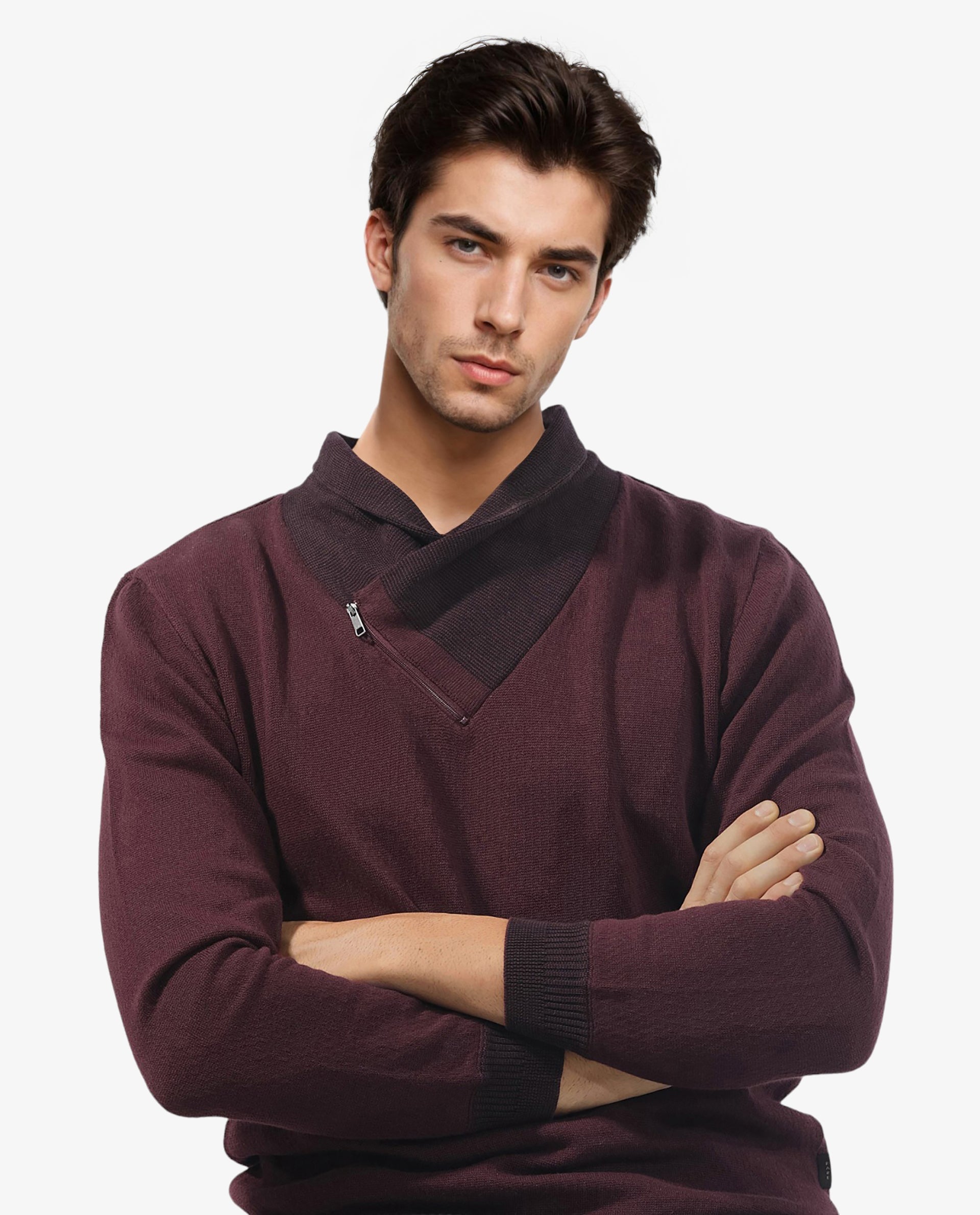 Rare Rabbit Mens Denver Brown Sweater Full Sleeve Collared Neck Solid