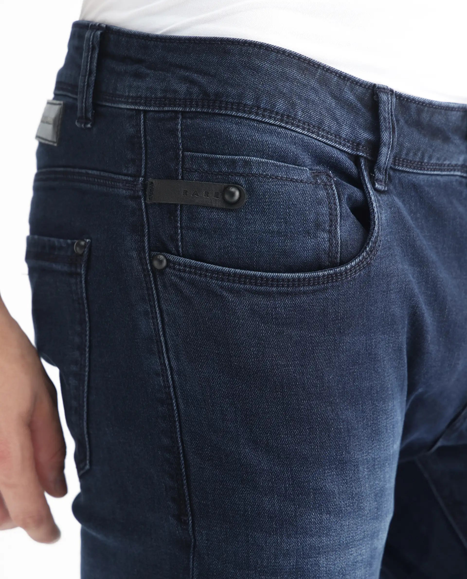 Rare Rabbit Men's Diep Flouroscent Blue Cotton Plain Hawk Slim Fit Jeans