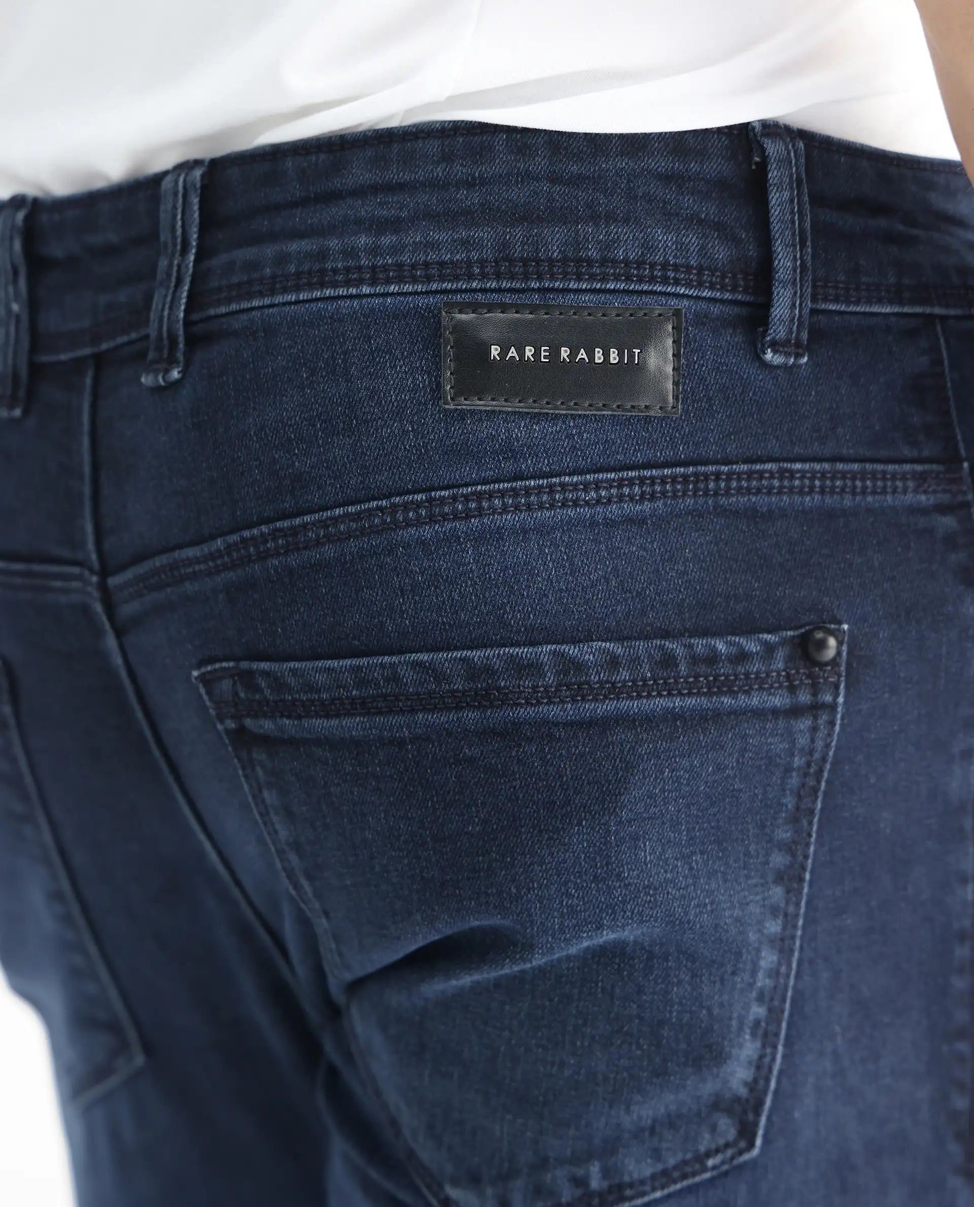 Rare Rabbit Men's Diep Flouroscent Blue Cotton Plain Hawk Slim Fit Jeans